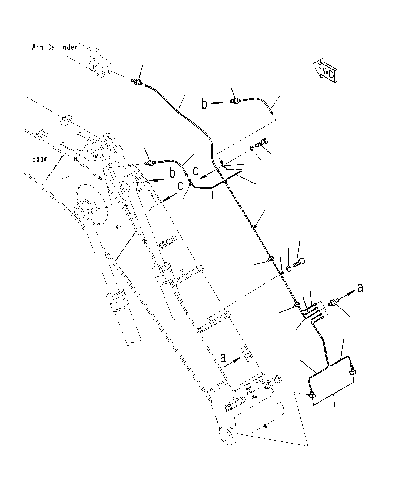 Komatsu parts book diagram for PC300-8M0 S/N J40001-UP: BOOM (LUBRICATION PIPING)(100H)(6000MM)(STD)