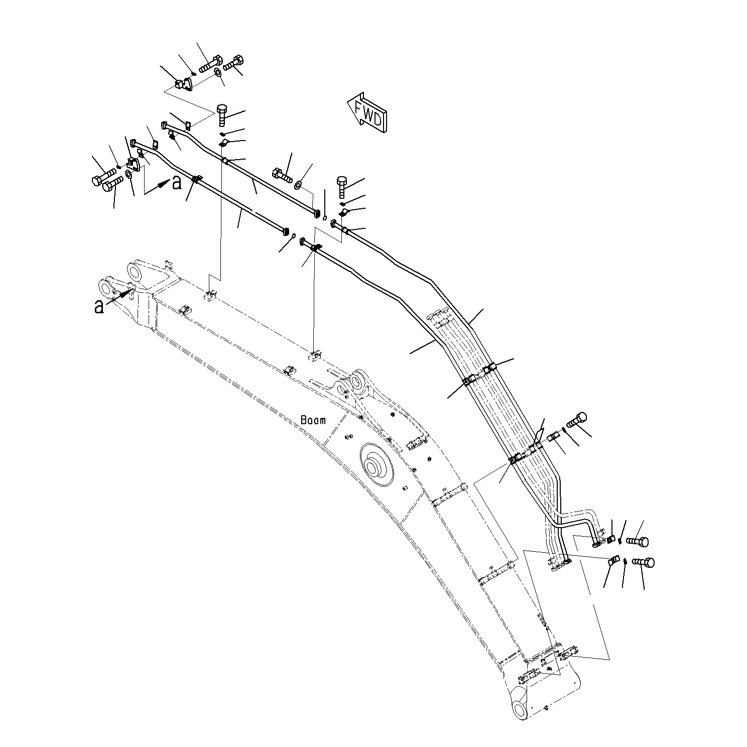 Komatsu parts book diagram for PC300-8M0 S/N J40001-UP: BOOM (BUCKET CYLINDER PIPING)(100H)(6500MM)(OPTION)