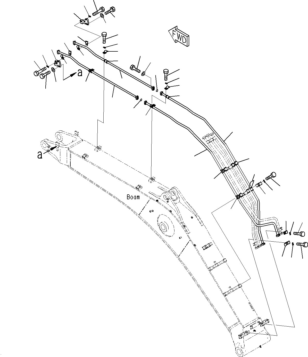 Komatsu parts book diagram for PC300-8M0 S/N J40001-UP: BOOM (BUCKET CYLINDER PIPING)(100H)(6000MM)(STD)