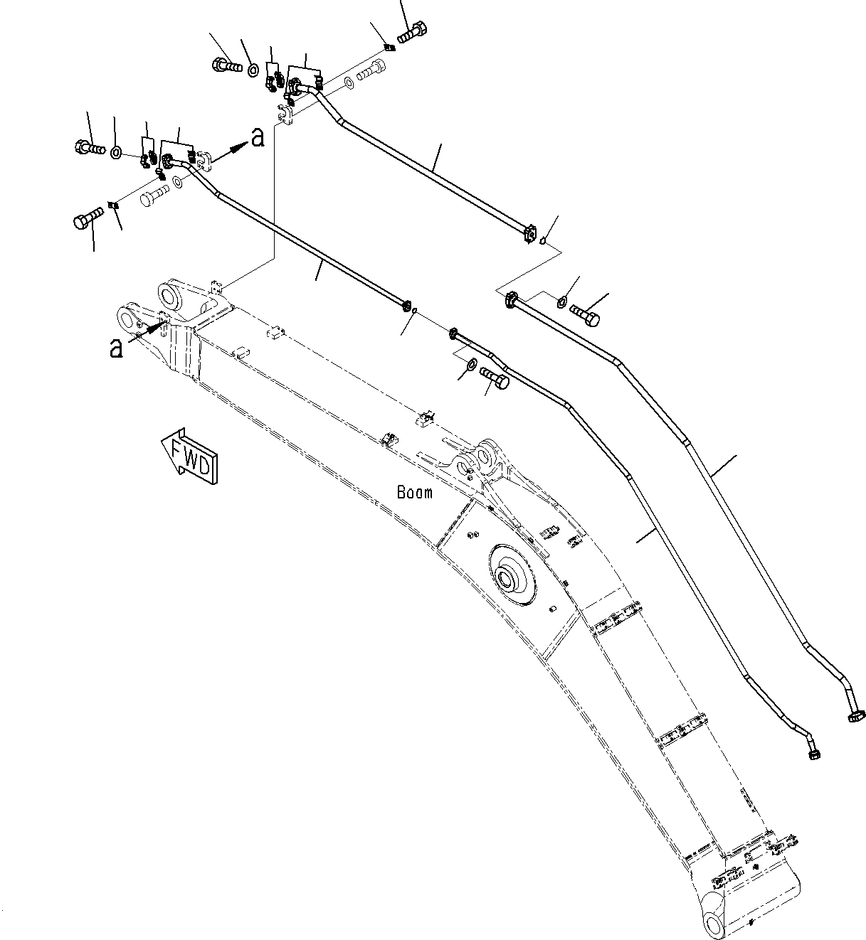 Komatsu parts book diagram for PC300-8M0 S/N J40001-UP: BOOM (ADDITIONAL PIPING)(100H)(6000MM)(1ATT)(OPTION)