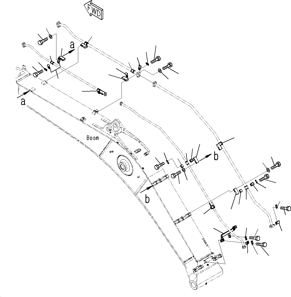 Komatsu parts book diagram for PC300-8M0 S/N J40001-UP: BOOM (CLAMP)(100H)(6000MM)(1ATT)(OPTION)