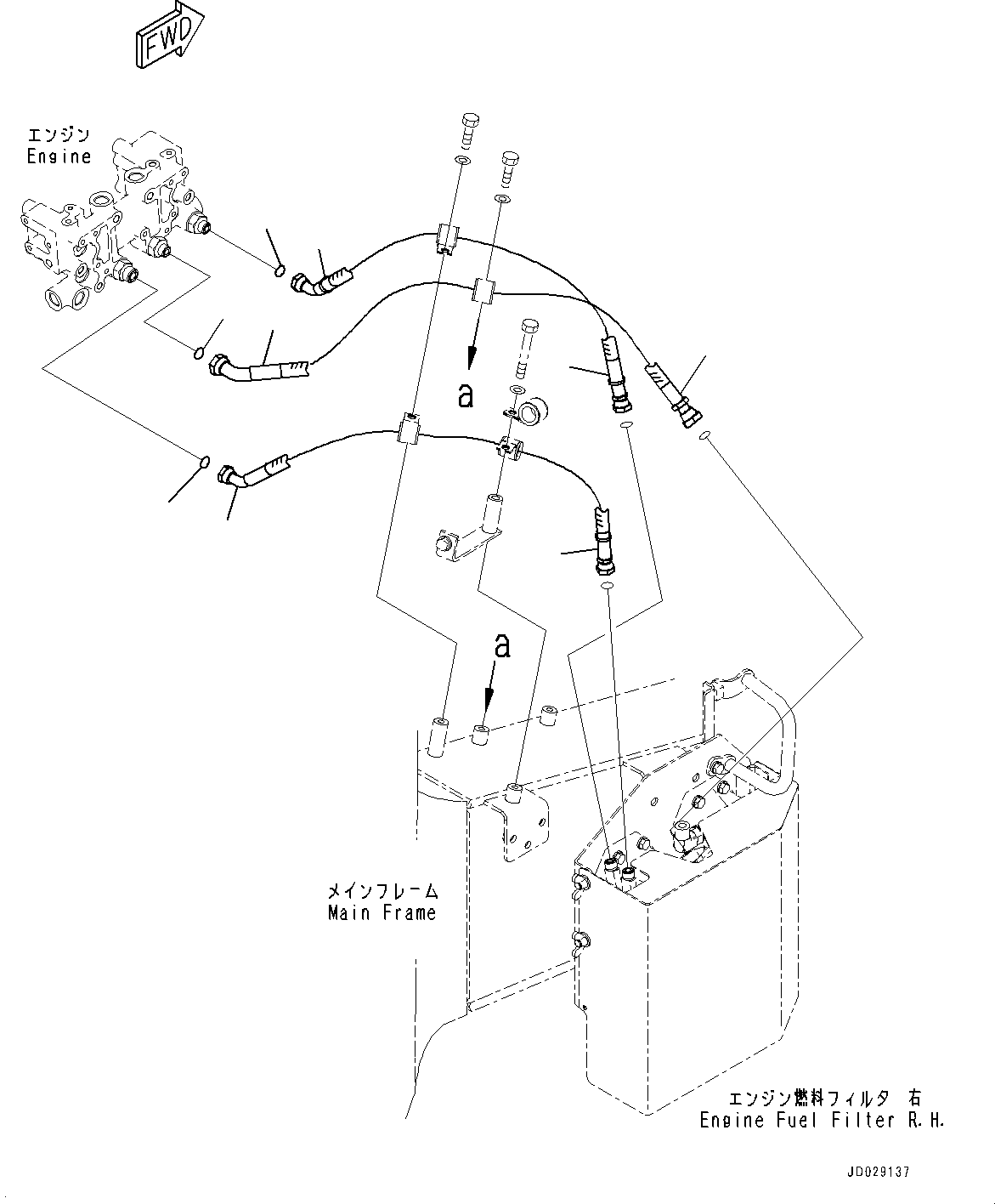 Komatsu parts book diagram for HD785-NI-7 S/N N10561-UP: ENGINE RELATED PARTS (EXTRA BAD FUEL AND POOR FUEL SPECIFICATION, WATER+DUST, ADDITIONAL FILTER) (FUEL PIPING, FILTER TO ENGINE,