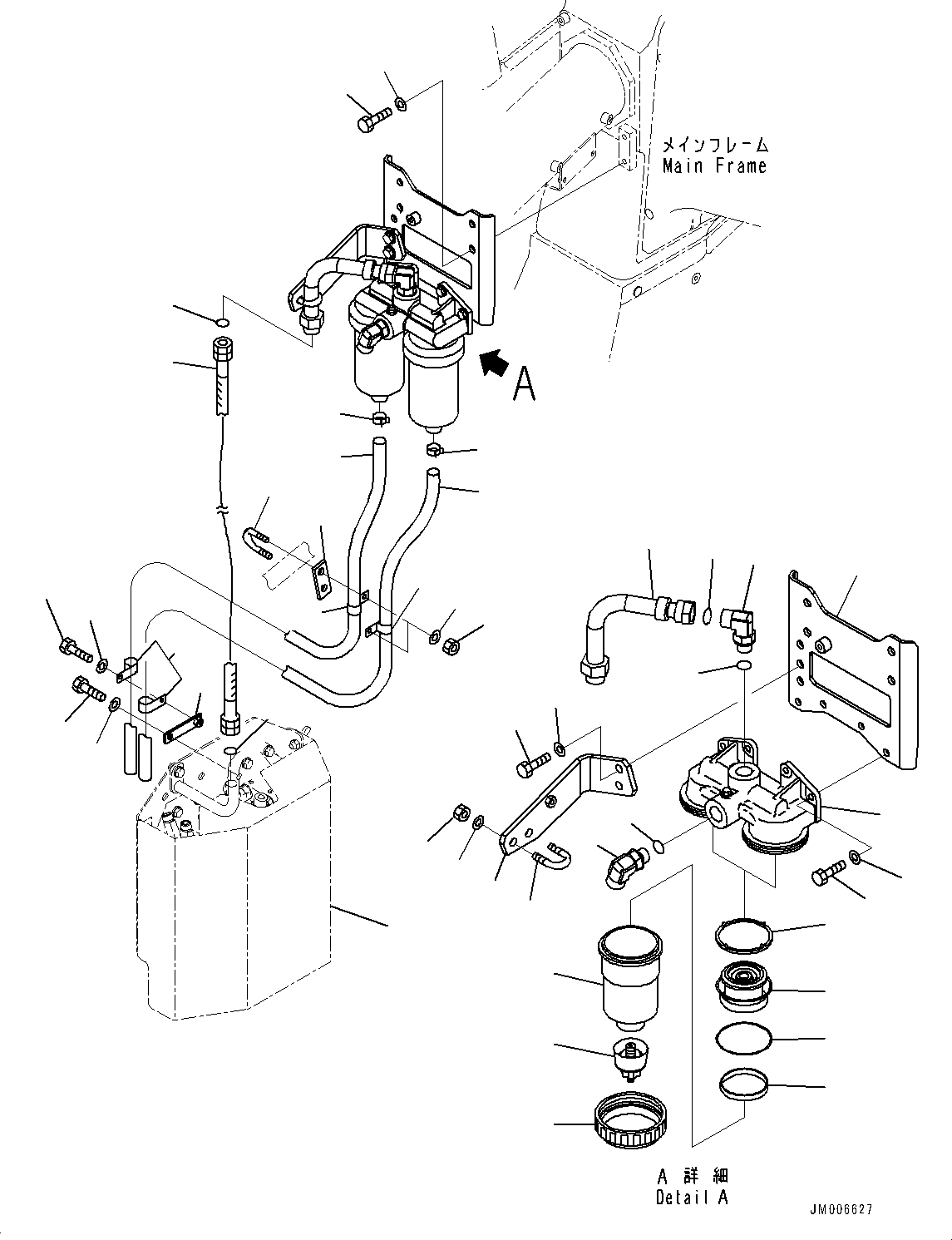 Komatsu parts book diagram for HD785-NI-7 S/N N10561-UP: FUEL PIPING (EXTRA BAD FUEL AND POOR FUEL SPECIFICATION, WATER+DUST, ADDITIONAL FILTER, FUEL QUICK COUPLING, FOR LEFT REFUELING)