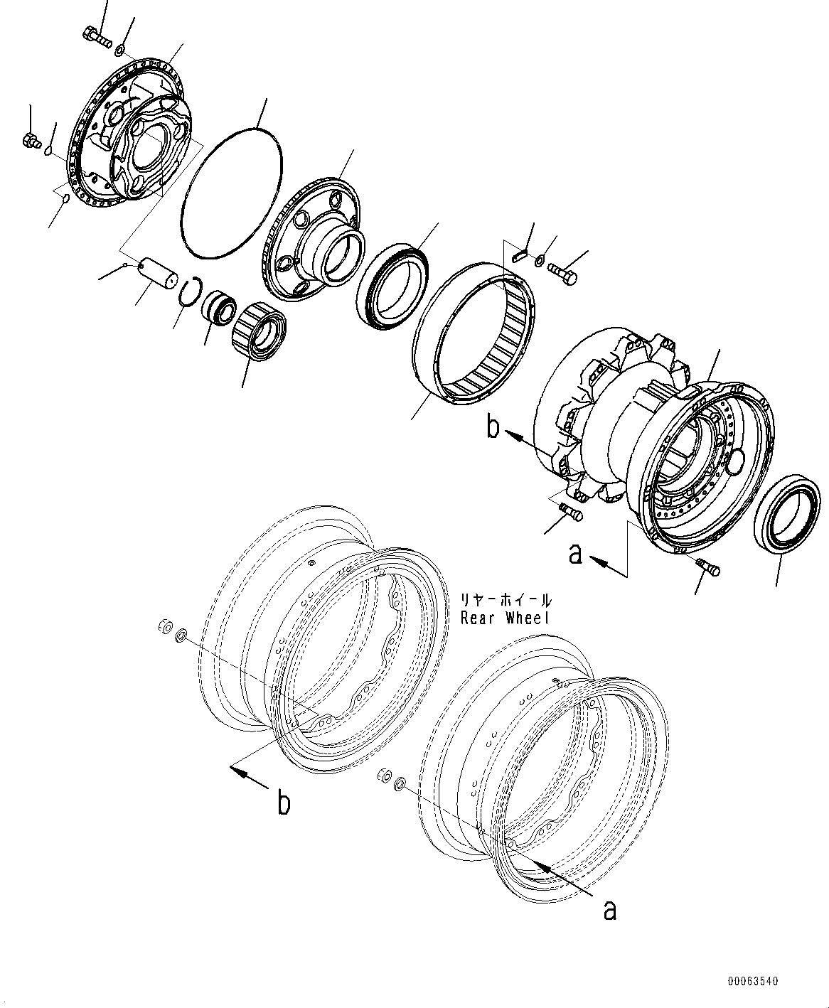Komatsu parts book diagram for HD785-NI-7 S/N N10561-UP: REAR AXLE (AUTO-GREASING SYSTEM) (FINAL DRIVE R.H.) (1/2)