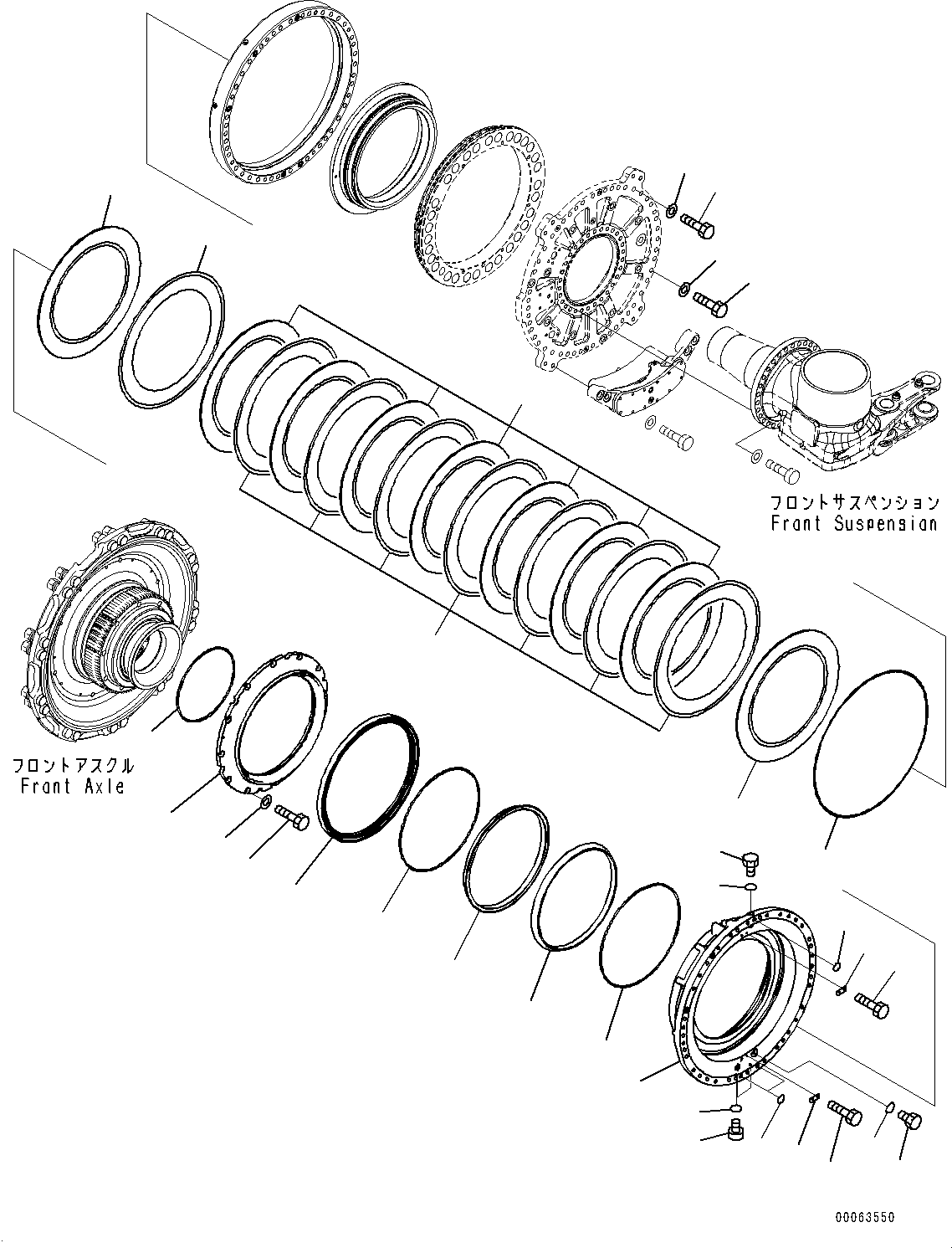 Komatsu parts book diagram for HD785-NI-7 S/N N10561-UP: FRONT AXLE (SUSPENSION, HYDRONEUMATIC, VHMS, PAYLOAD METER, AUTO-GREASING SYSTEM) (BRAKE, R.H.) (2/3)