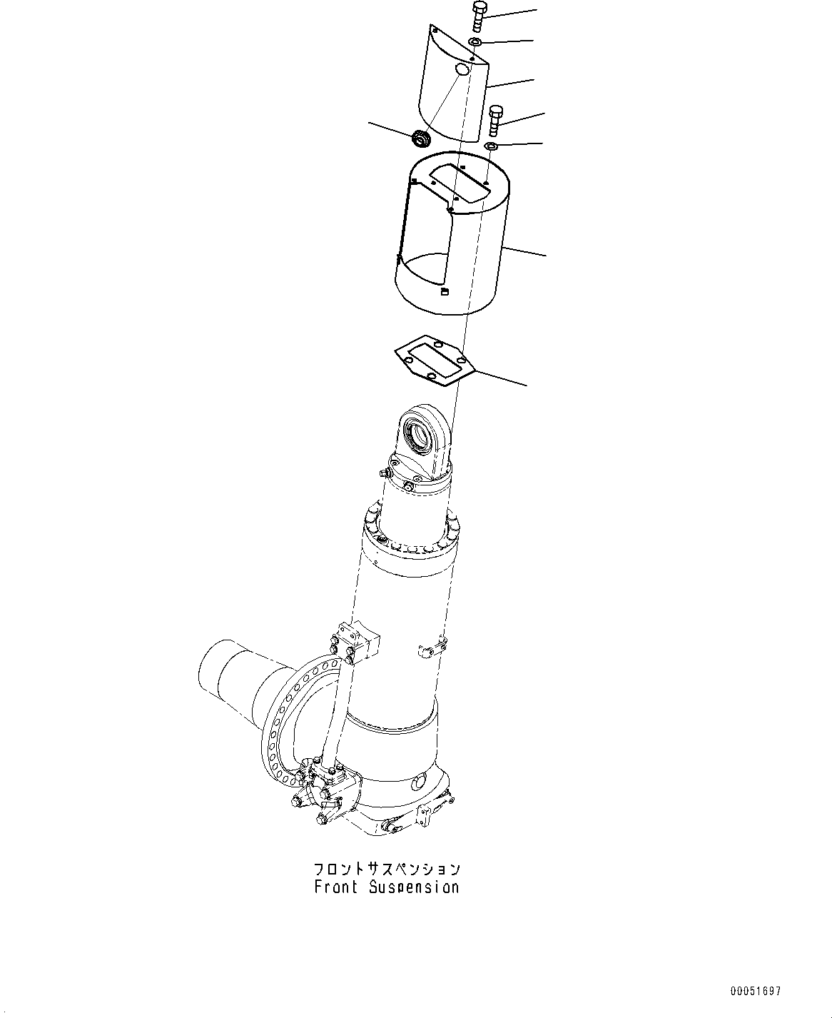 Komatsu parts book diagram for HD785-NI-7 S/N N10561-UP: FRONT AXLE (SUSPENSION, HYDRONEUMATIC, VHMS, PAYLOAD METER, AUTO-GREASING SYSTEM) (SUSPENSION COVER, R.H.)