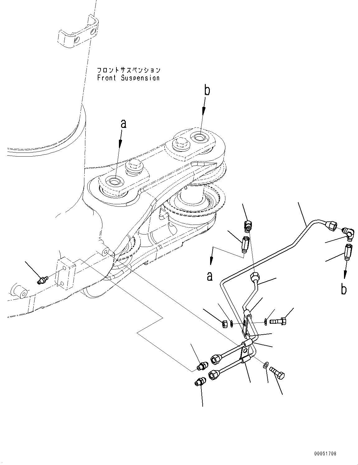 Komatsu parts book diagram for HD785-NI-7 S/N N10561-UP: FRONT AXLE (SUSPENSION, HYDRONEUMATIC, VHMS, PAYLOAD METER) (LUBRICATION) (1/2)