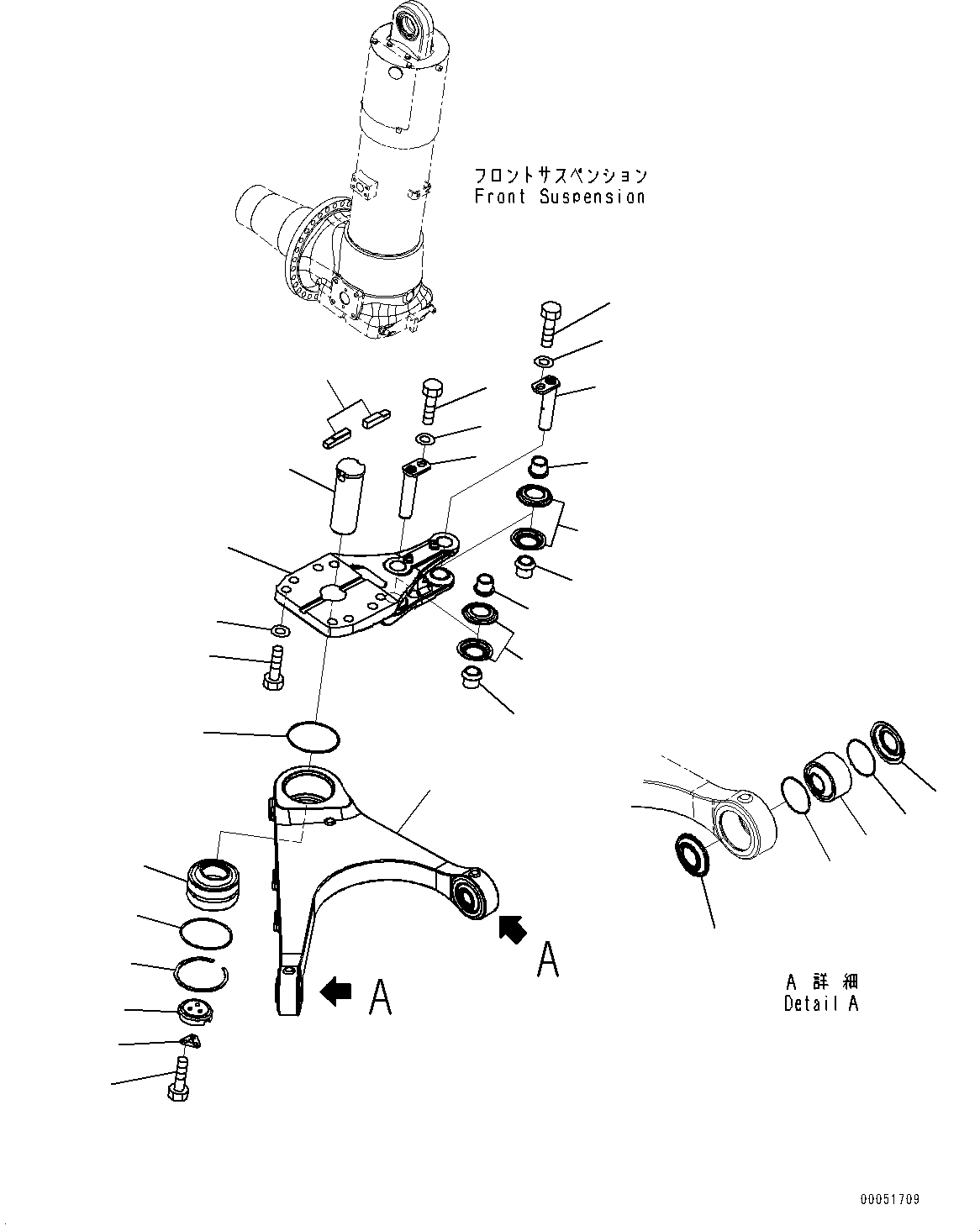 Komatsu parts book diagram for HD785-NI-7 S/N N10561-UP: FRONT AXLE (SUSPENSION, HYDRONEUMATIC, VHMS, PAYLOAD METER) (LEVER, R.H.) (1/2)
