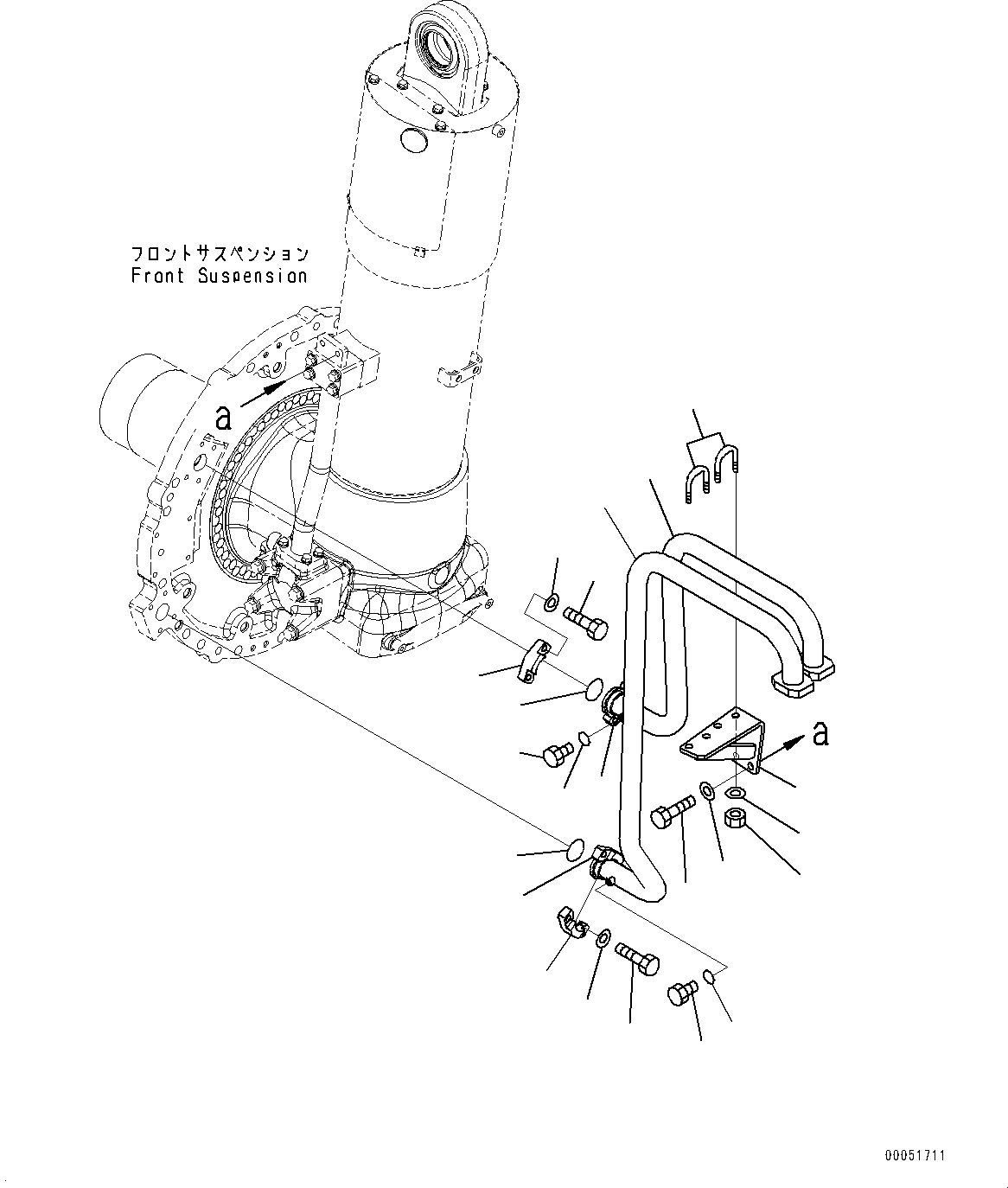 Komatsu parts book diagram for HD785-NI-7 S/N N10561-UP: FRONT AXLE (SUSPENSION, HYDRONEUMATIC, VHMS, PAYLOAD METER, AUTO-GREASING SYSTEM) (BRAKE COOLER PIPING) (1/4)