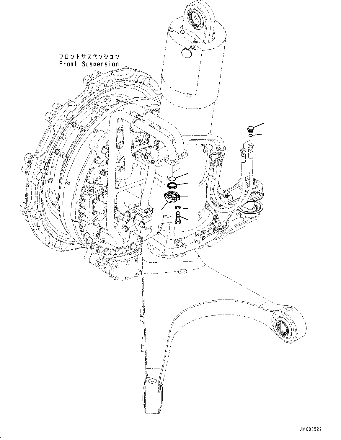 Komatsu parts book diagram for HD785-NI-7 S/N N10561-UP: FRONT AXLE (SUSPENSION, HYDRONEUMATIC, VHMS, PAYLOAD METER, AUTO-GREASING SYSTEM) (TRANSPORT R.H.)