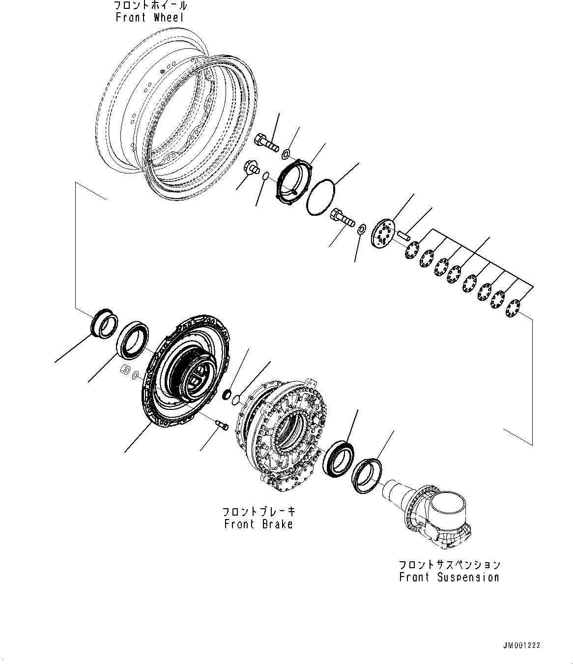 Komatsu parts book diagram for HD785-NI-7 S/N N10561-UP: FRONT AXLE (SUSPENSION, HYDRONEUMATIC, VHMS, PAYLOAD METER, AUTO-GREASING SYSTEM) (HUB, L.H.)