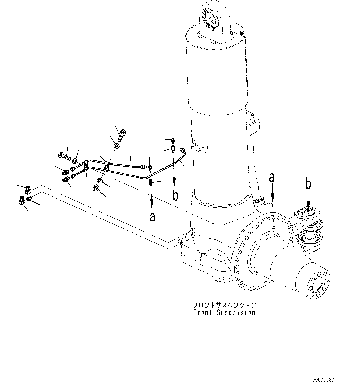 Komatsu parts book diagram for HD785-NI-7 S/N N10561-UP: FRONT AXLE (SUSPENSION, HYDRONEUMATIC, VHMS, PAYLOAD METER, AUTO-GREASING SYSTEM) (LUBRICATION) (2/2)