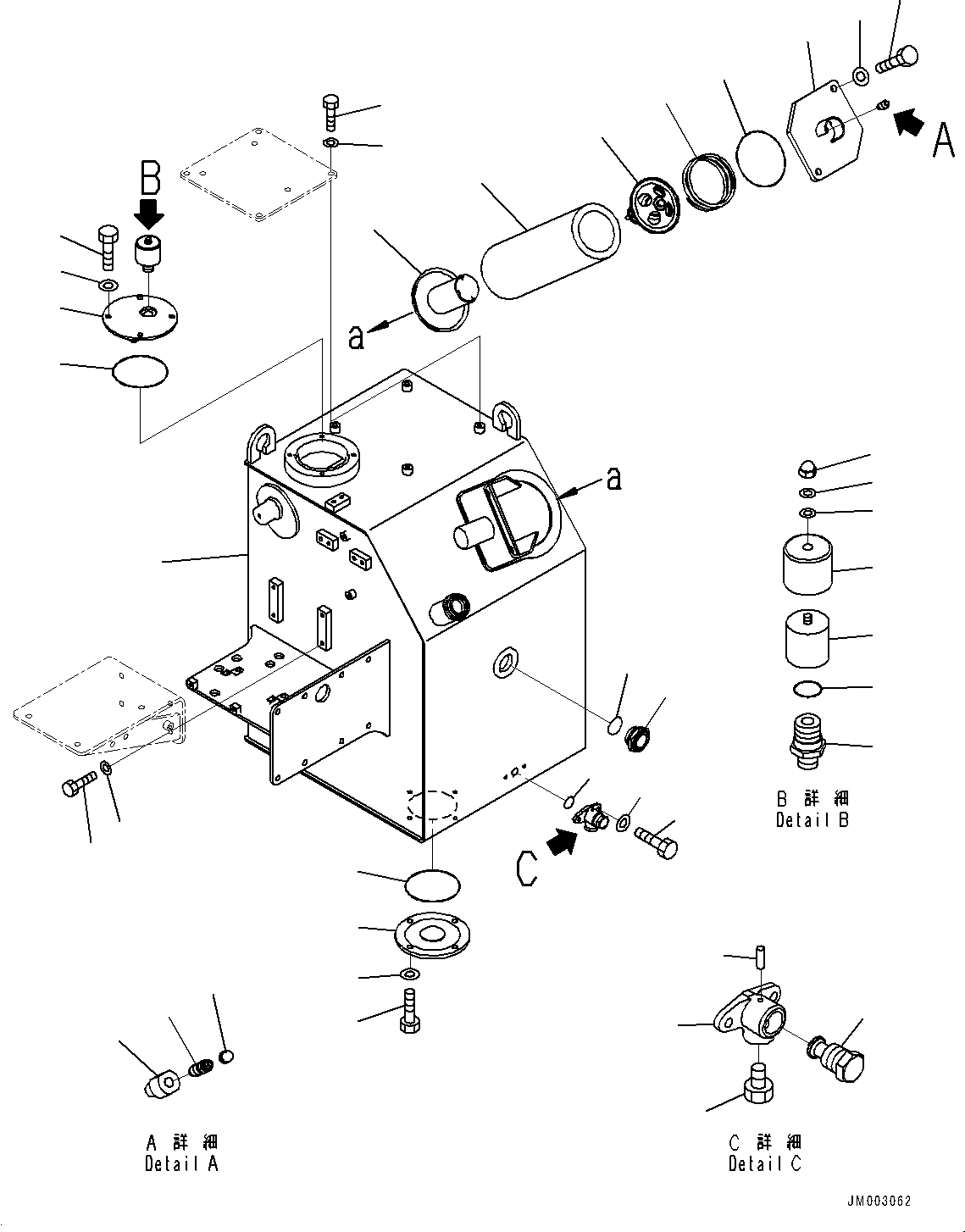 Komatsu parts book diagram for HD785-NI-7 S/N N10561-UP: HYDRAULIC TANK (OIL FILLER CAP LOCK AND COVER LOCK) (TANK) (1/2)