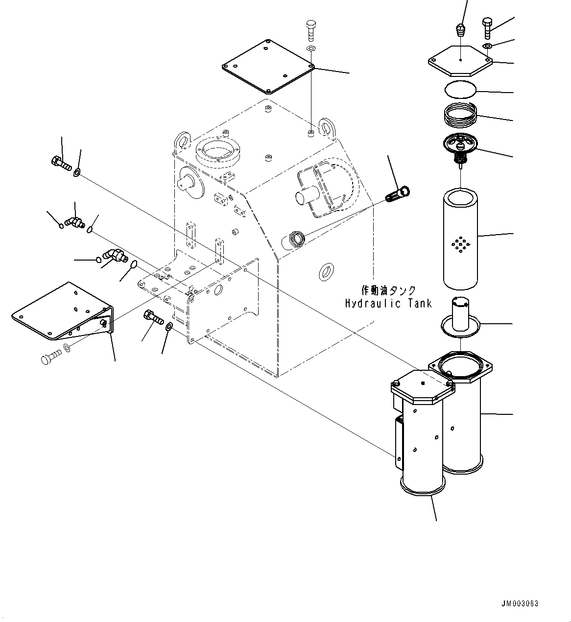 Komatsu parts book diagram for HD785-NI-7 S/N N10561-UP: HYDRAULIC TANK (OIL FILLER CAP LOCK AND COVER LOCK) (TANK) (2/2)