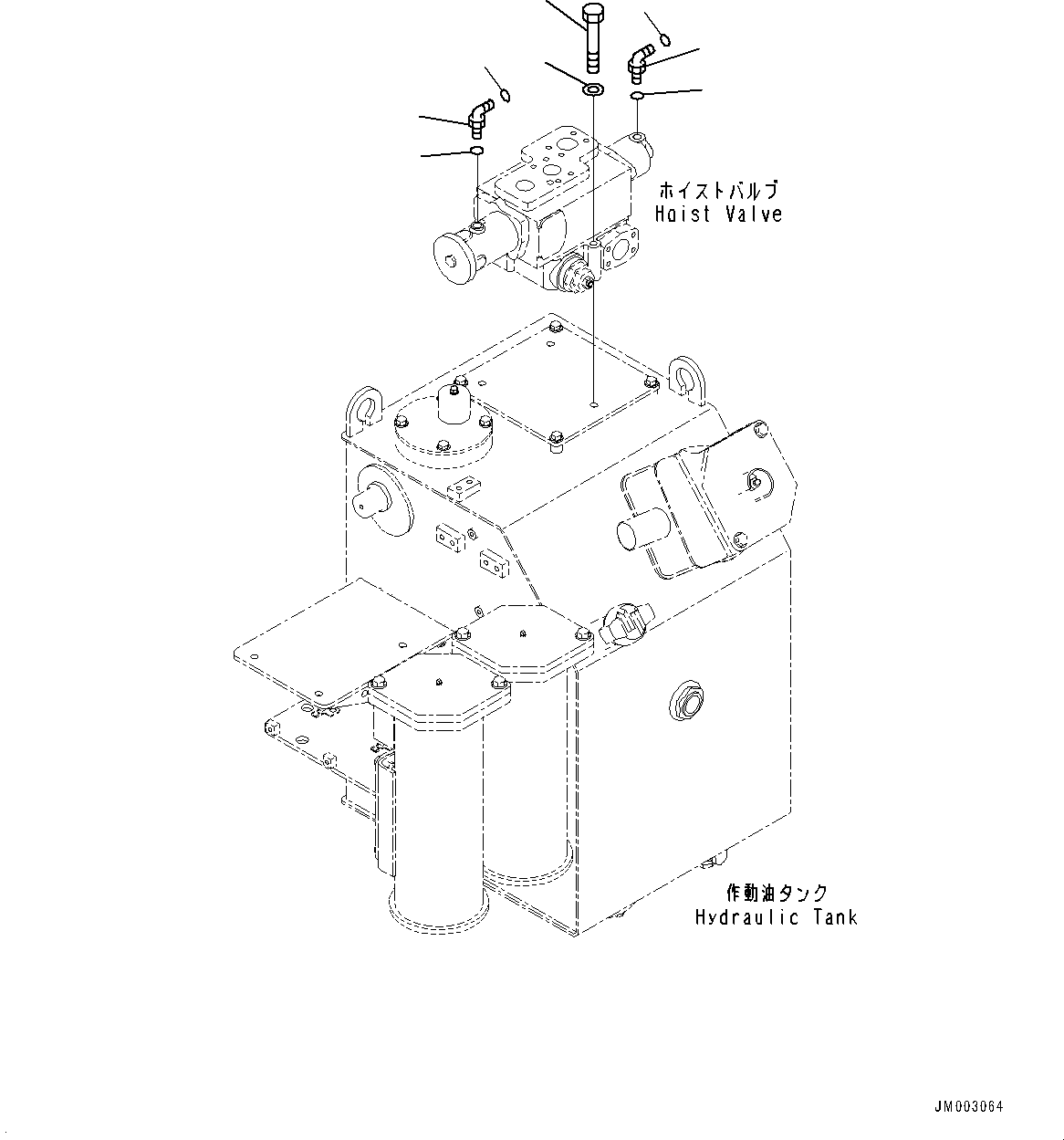 Komatsu parts book diagram for HD785-NI-7 S/N N10561-UP: HYDRAULIC TANK (OIL FILLER CAP LOCK AND COVER LOCK) (HOIST VALVE MOUNTING)