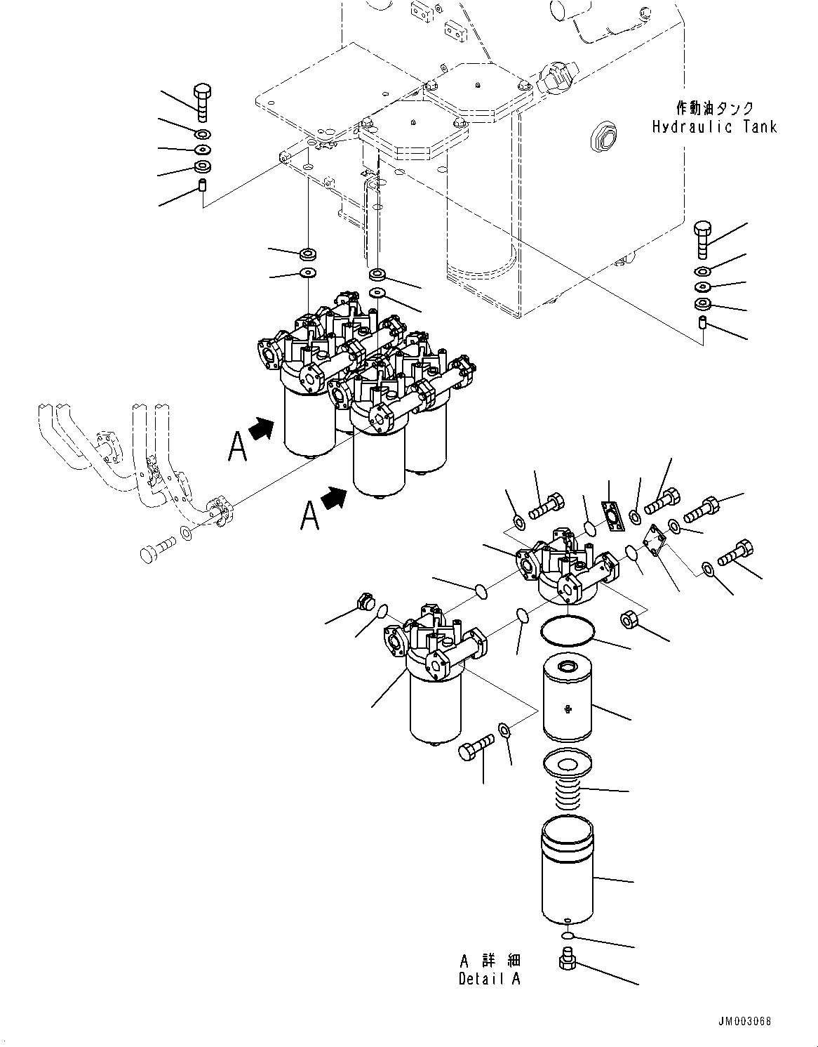 Komatsu parts book diagram for HD785-NI-7 S/N N10561-UP: HYDRAULIC TANK (OIL FILLER CAP LOCK AND COVER LOCK) (TRANSMISSION OIL FILTER)