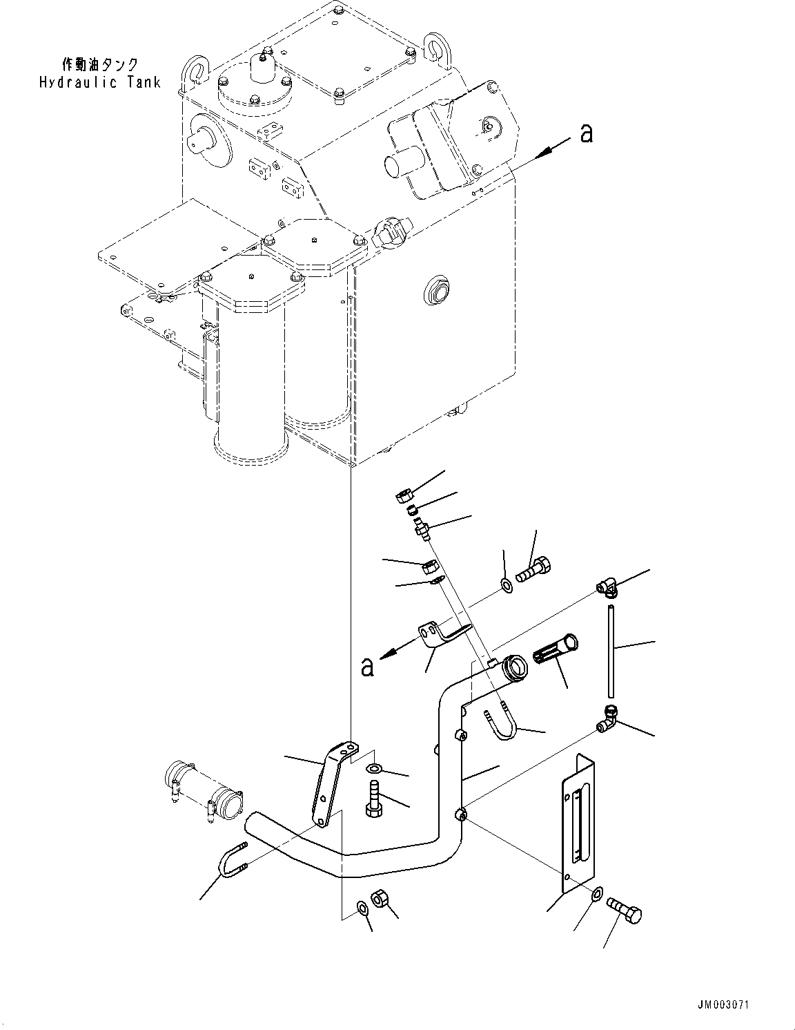 Komatsu parts book diagram for HD785-NI-7 S/N N10561-UP: HYDRAULIC TANK (OIL FILLER CAP LOCK AND COVER LOCK) (TRANSMISSION PIPING) (1/2)
