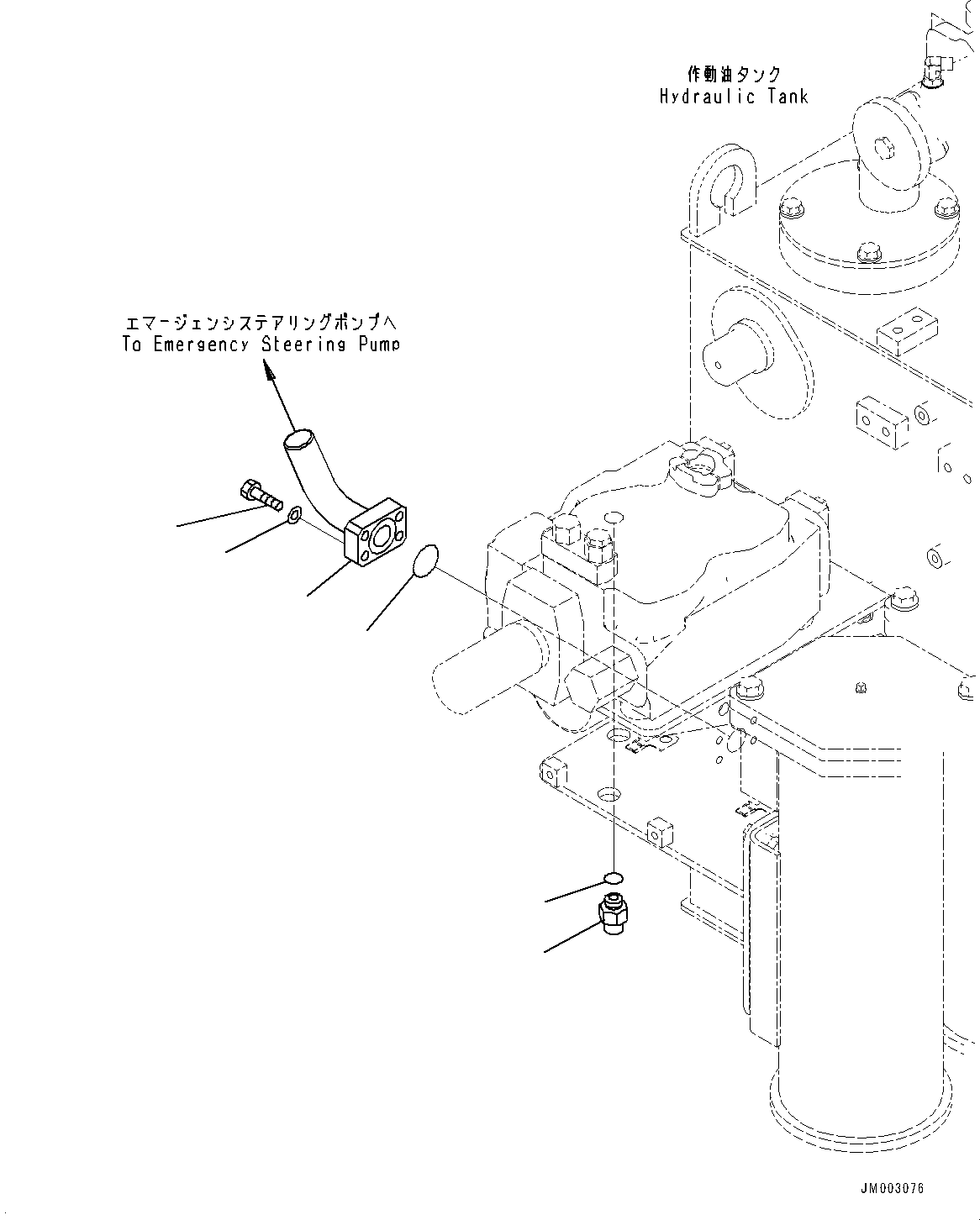 Komatsu parts book diagram for HD785-NI-7 S/N N10561-UP: HYDRAULIC TANK (OIL FILLER CAP LOCK AND COVER LOCK) (EMERGENCY STEERING PIPING)