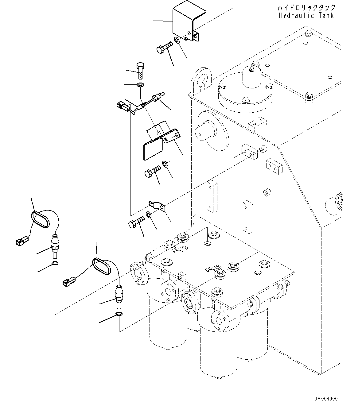 Komatsu parts book diagram for HD785-NI-7 S/N N10561-UP: HYDRAULIC TANK (OIL FILLER CAP LOCK AND COVER LOCK) (SENSOR) (1/2) (#N10561 - N10628)