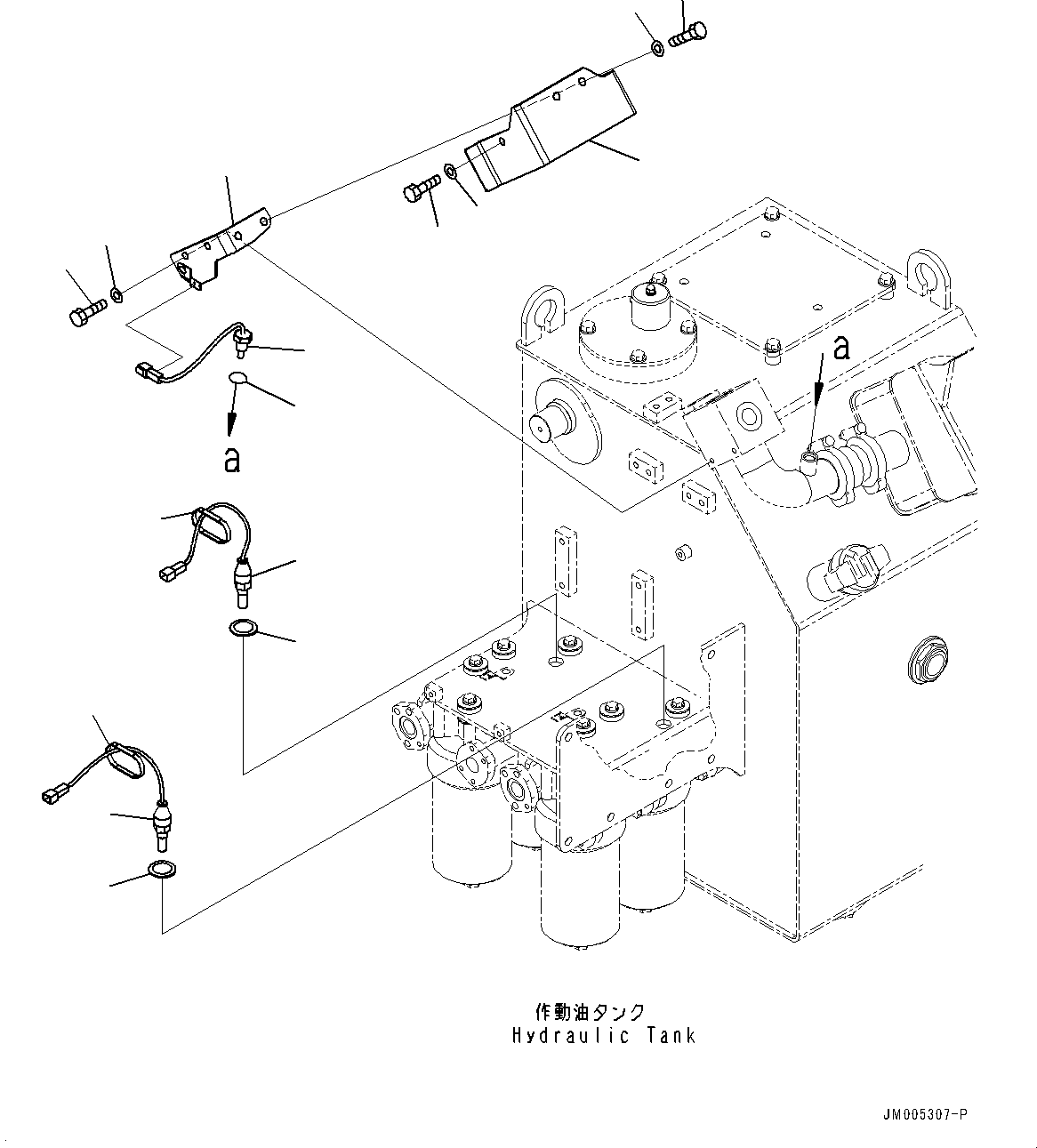 Komatsu parts book diagram for HD785-NI-7 S/N N10561-UP: HYDRAULIC TANK (OIL FILLER CAP LOCK AND COVER LOCK) (SENSOR) (2/2) (#N10629 -)