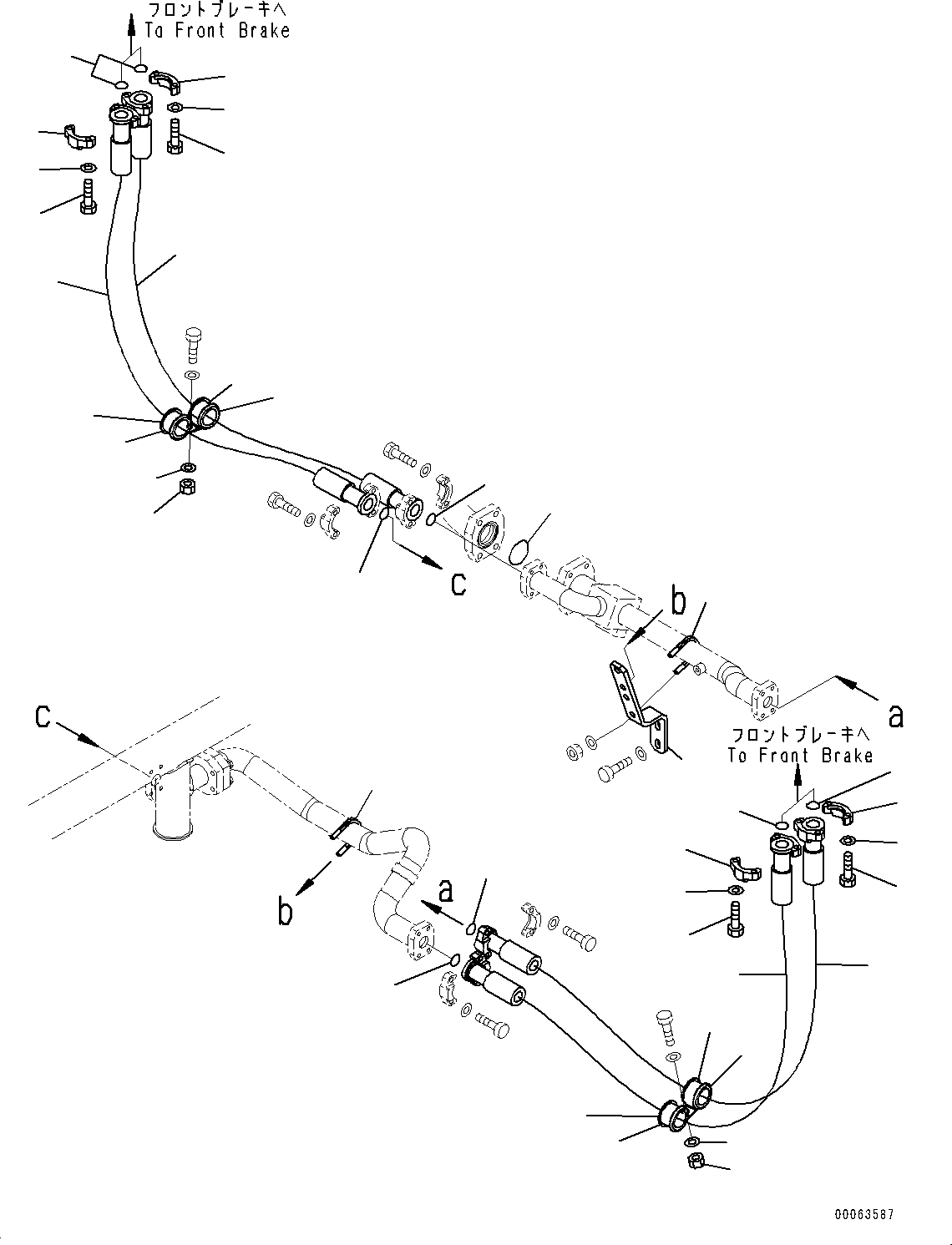 Komatsu parts book diagram for HD785-NI-7 S/N N10561-UP: BRAKE OIL COOLING HYDRAULIC PIPING (WITHOUT OIL QUICK CHARGE, ENGINE PRE-LUBRICATION SYSTEM) (TRANSMISSION TO FRONT BRAKE) (2/2)