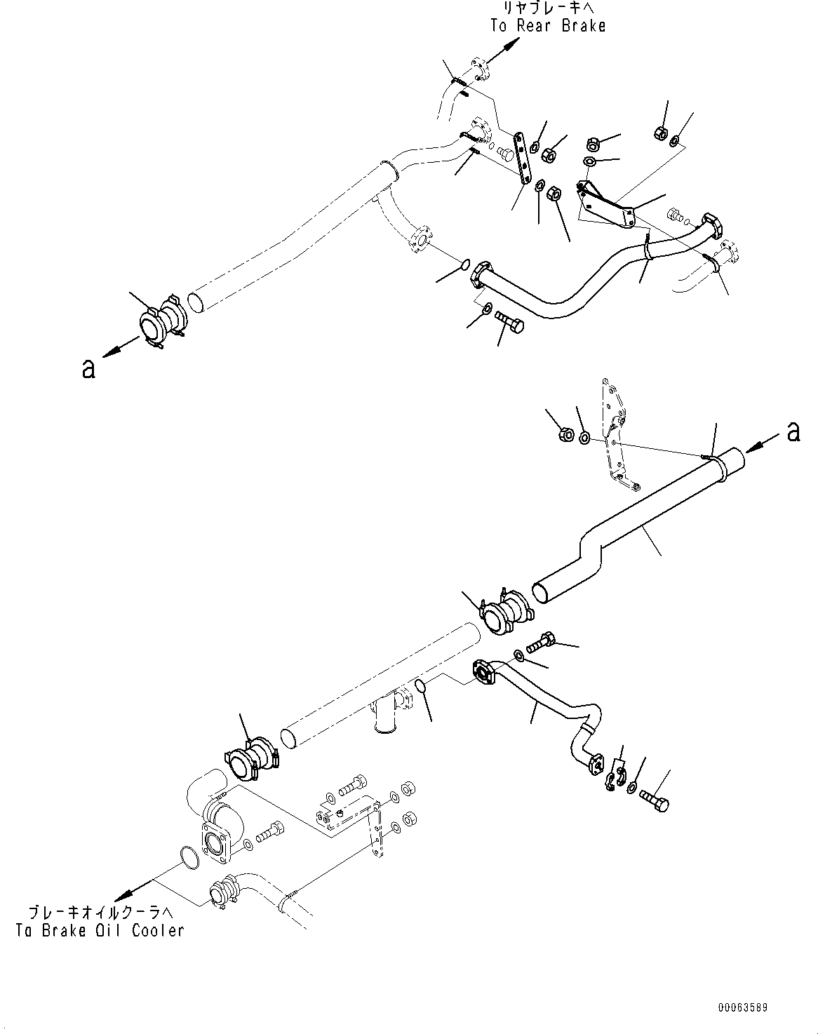 Komatsu parts book diagram for HD785-NI-7 S/N N10561-UP: BRAKE OIL COOLING HYDRAULIC PIPING (WITHOUT OIL QUICK CHARGE, ENGINE PRE-LUBRICATION SYSTEM) (BRAKE OIL COOLER TO REAR BRAKE) (2