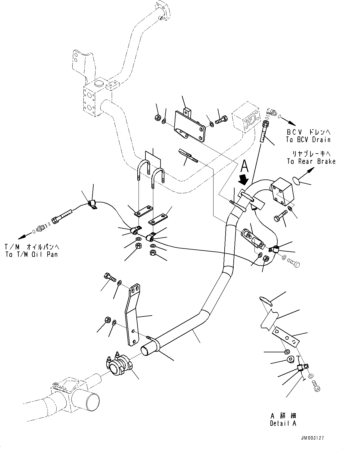 Komatsu parts book diagram for HD785-NI-7 S/N N10561-UP: BRAKE OIL COOLING HYDRAULIC PIPING (WITHOUT OIL QUICK CHARGE, ENGINE PRE-LUBRICATION SYSTEM) (BRAKE CONTROL VALVE TO FILTER)