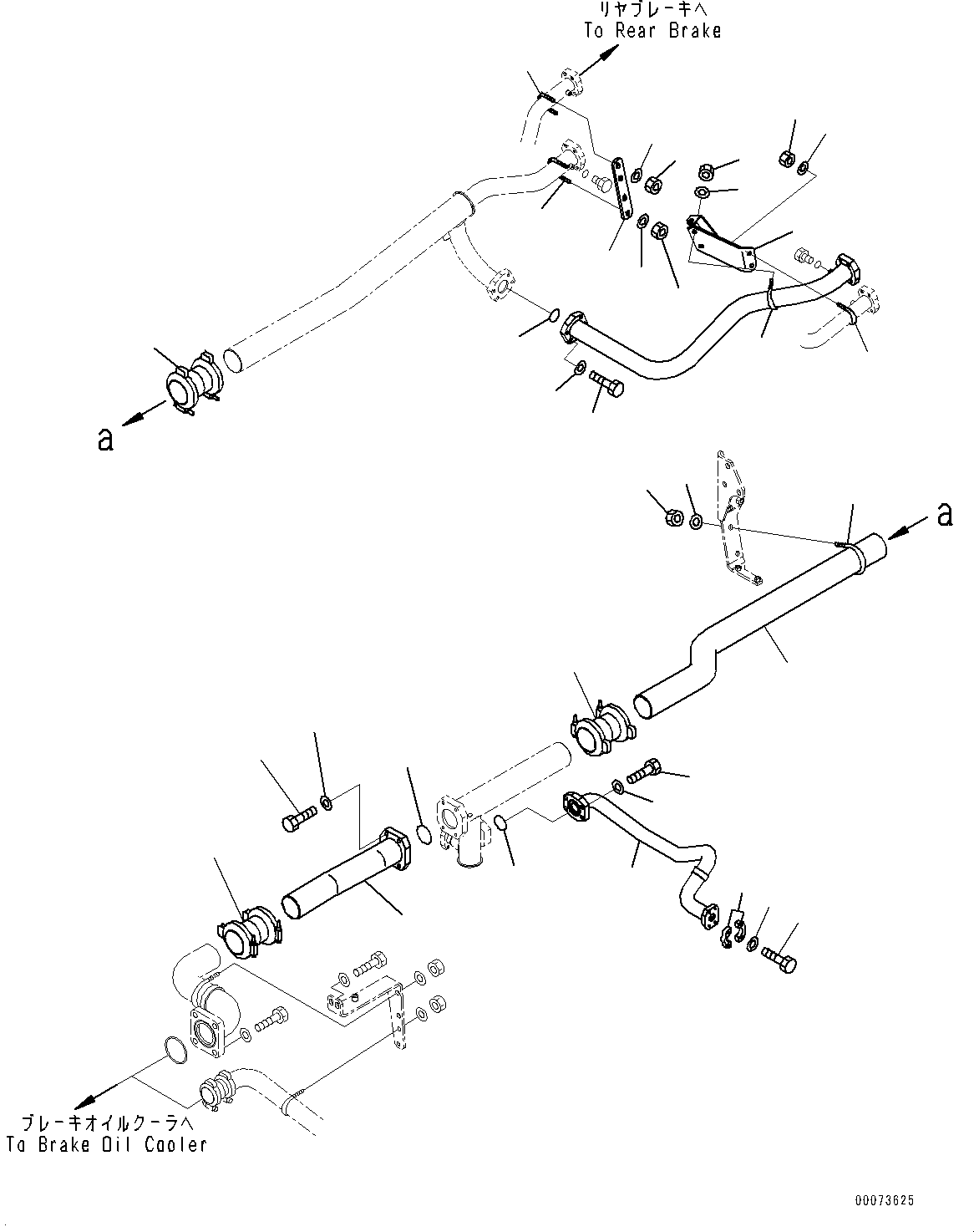 Komatsu parts book diagram for HD785-NI-7 S/N N10561-UP: BRAKE OIL COOLING HYDRAULIC PIPING (ENGINE PRE-LUBRICATION SYSTEM, OIL QUICK CHARGE) (BRAKE OIL COOLER TO REAR BRAKE) (2/2)