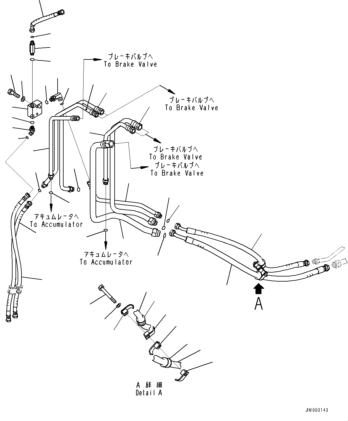 Komatsu parts book diagram for HD785-NI-7 S/N N10561-UP: BRAKE PIPING (AUTO-GREASING SYSTEM) (FRAME R.H.) (1/3)
