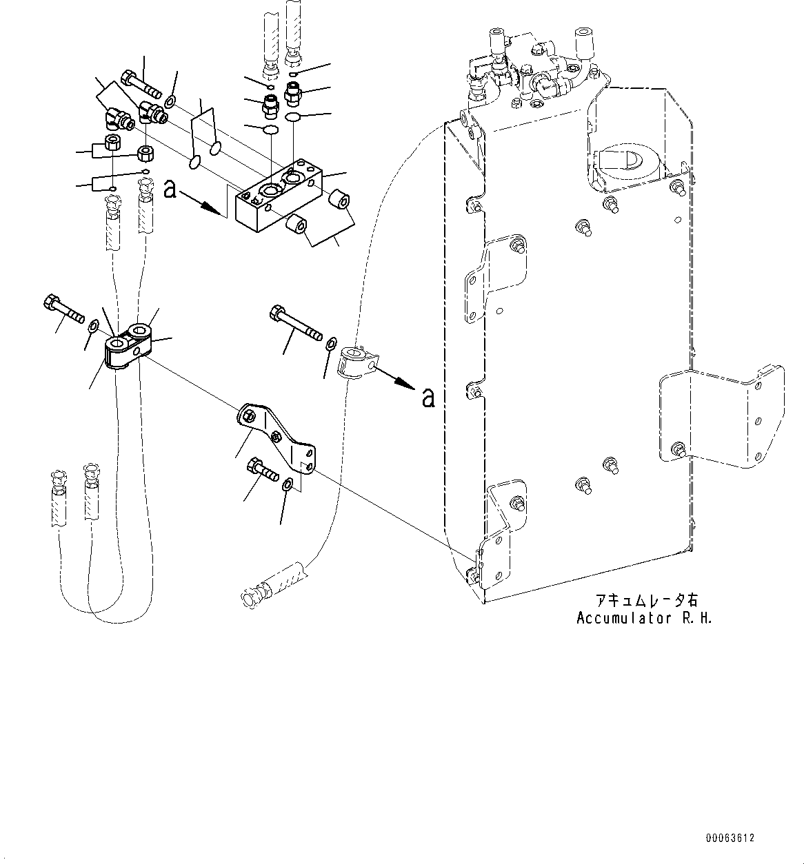 Komatsu parts book diagram for HD785-NI-7 S/N N10561-UP: BRAKE PIPING (AUTO SPIN REGULATOR (ASR), OIL FILLER CAP LOCK AND COVER LOCK) (FRONT BRAKE PIPING R.H.)