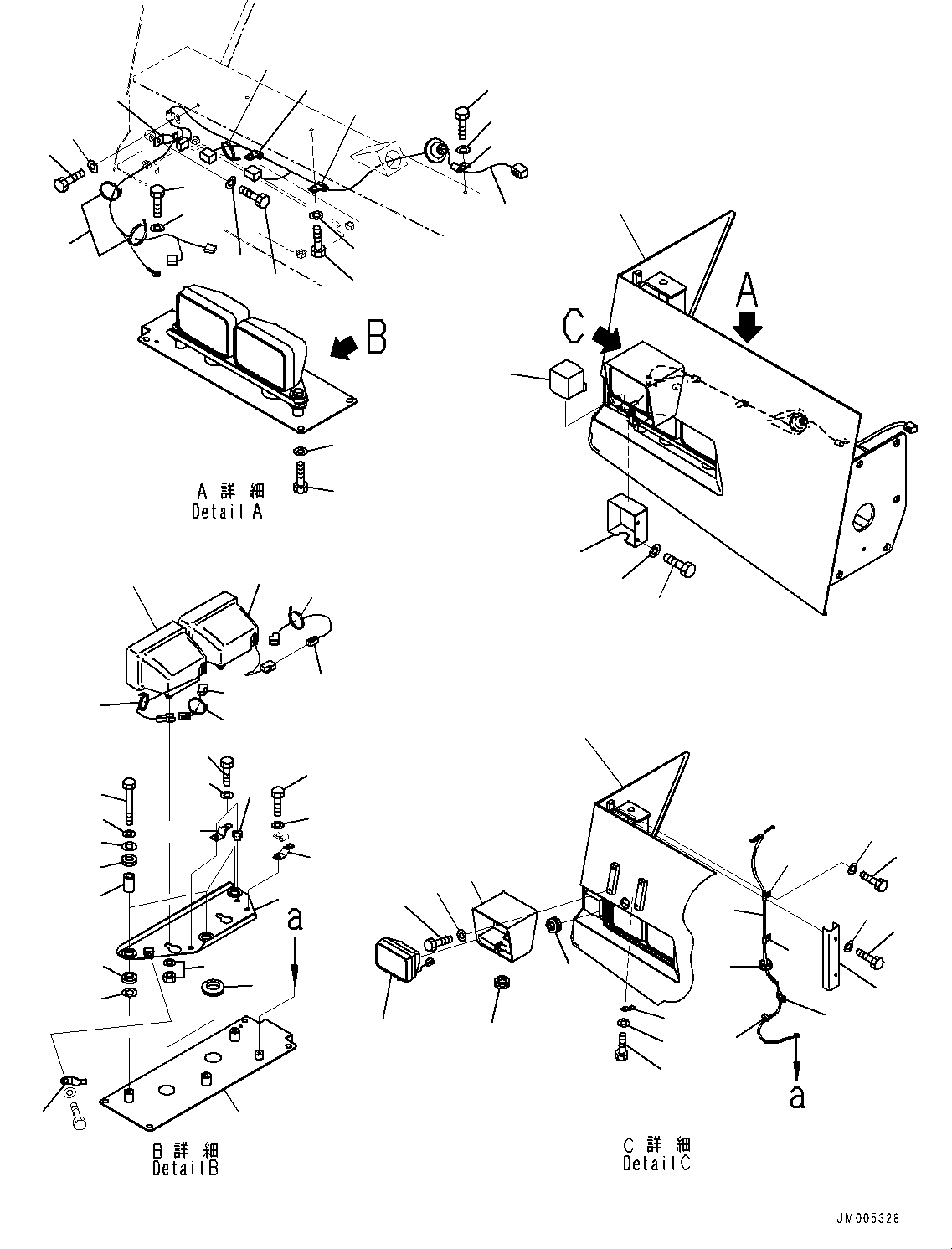 Komatsu parts book diagram for HD785-NI-7 S/N N10561-UP: FRONT SUPPORT (WITH AMBER COLOR WARNING BEACON, HID HEADLAMP (LO/HI)) (R.H.)