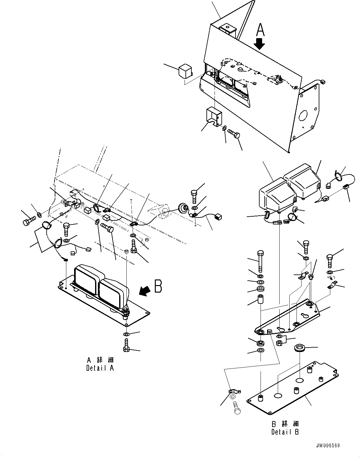 Komatsu parts book diagram for HD785-NI-7 S/N N10561-UP: FRONT SUPPORT (HID HEADLAMP (LO/HI), LADDER, INCLINED TYPE) (R.H.)
