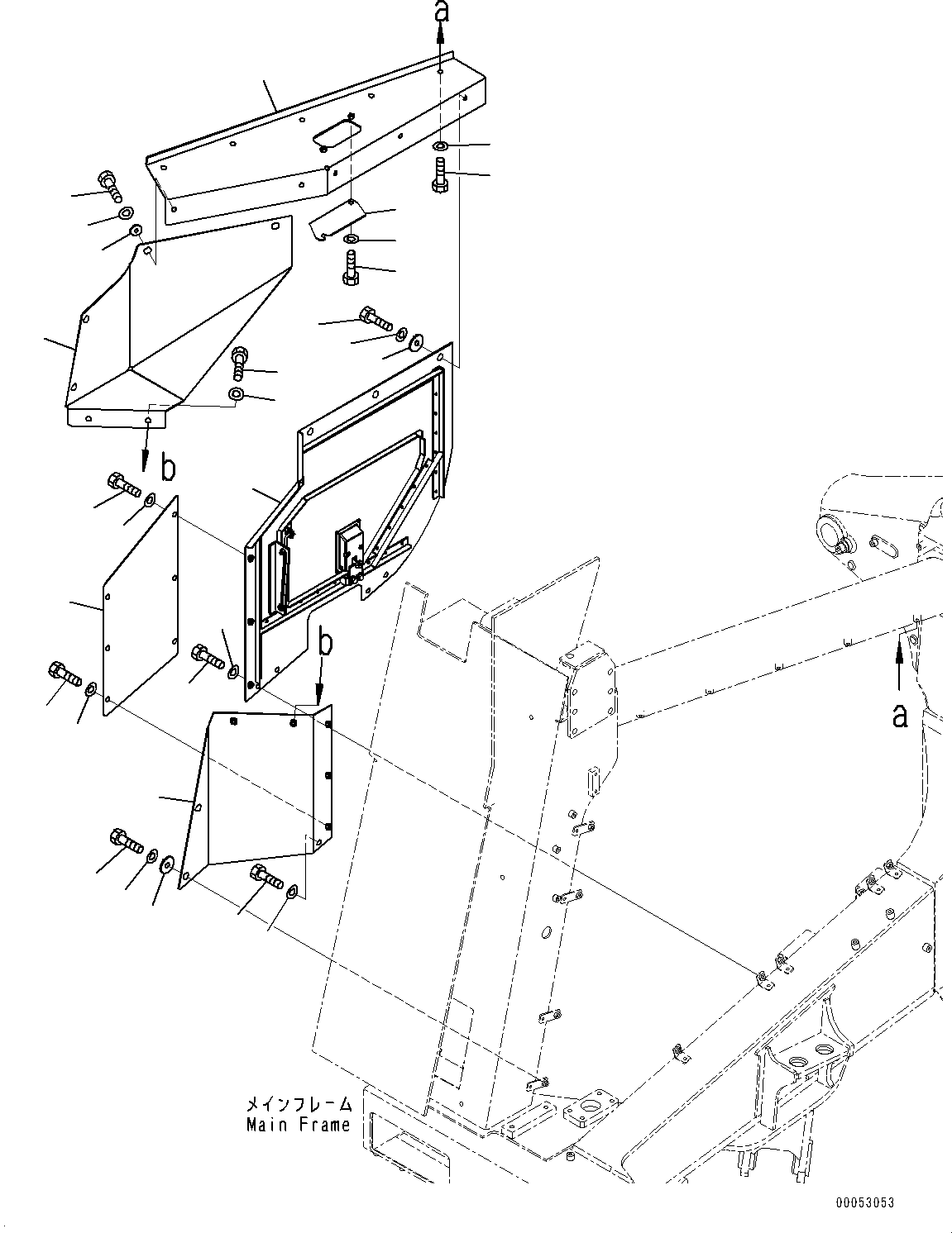 Komatsu parts book diagram for HD785-NI-7 S/N N10561-UP: ENGINE ROOM SIDE COVER (R.H.)