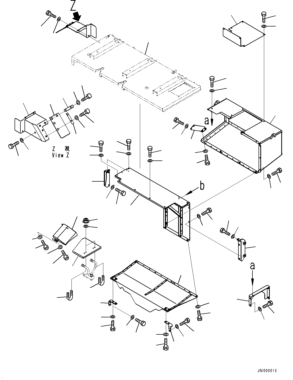 Komatsu parts book diagram for HD785-NI-7 S/N N10561-UP: FIRE PROTECTION (MUFFLER, ENGINE SIDE COVER) (ENGINE REAR COVER) (1/2)
