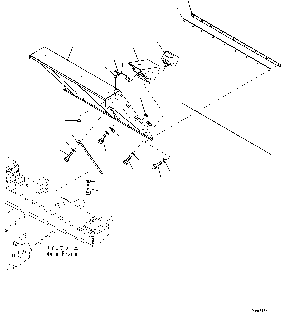 Komatsu parts book diagram for HD785-NI-7 S/N N10561-UP: FENDER (MUFFLER, HID SIDE WORKING LAMP) (L.H.)