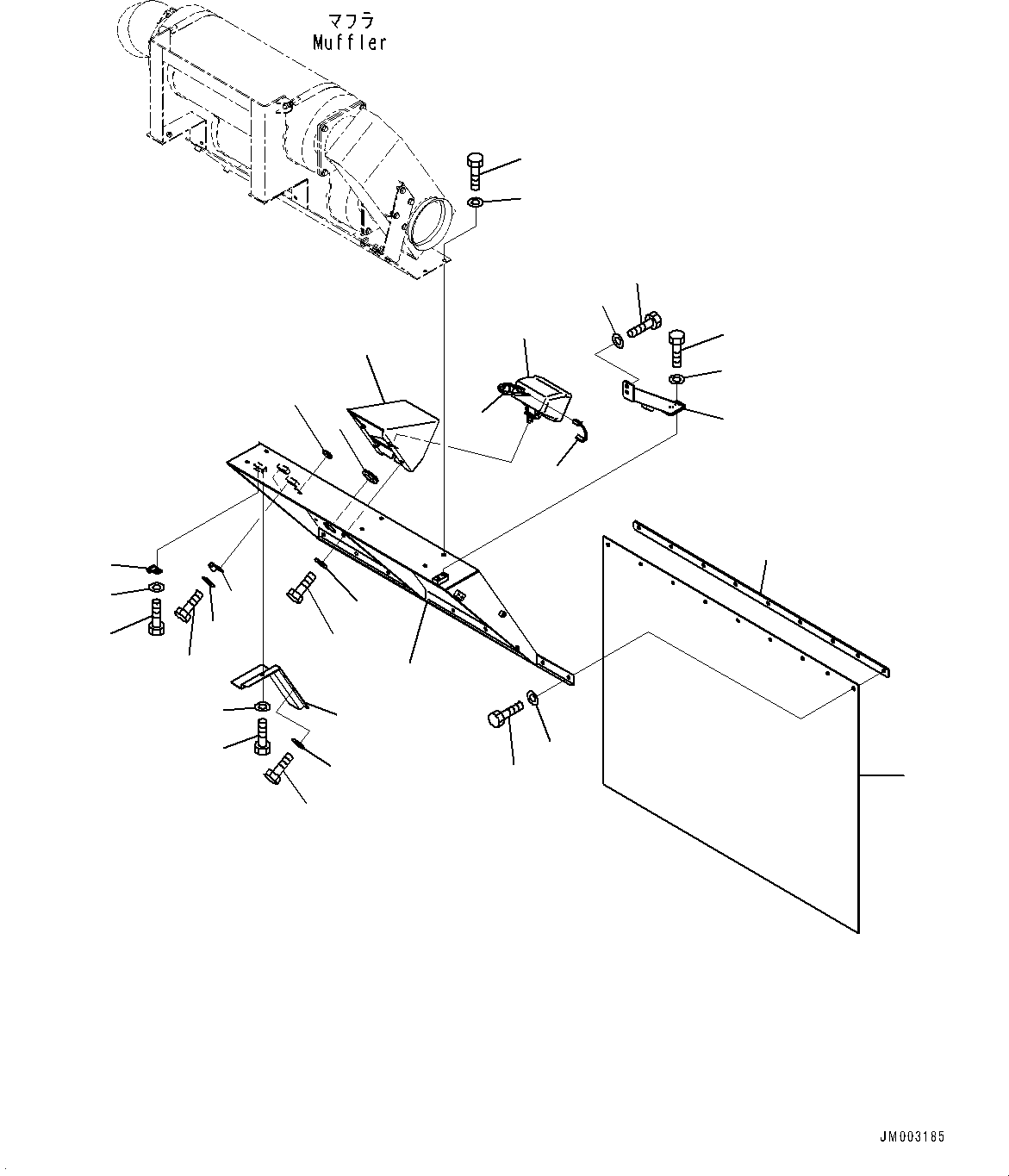 Komatsu parts book diagram for HD785-NI-7 S/N N10561-UP: FENDER (MUFFLER, HID SIDE WORKING LAMP) (R.H.)