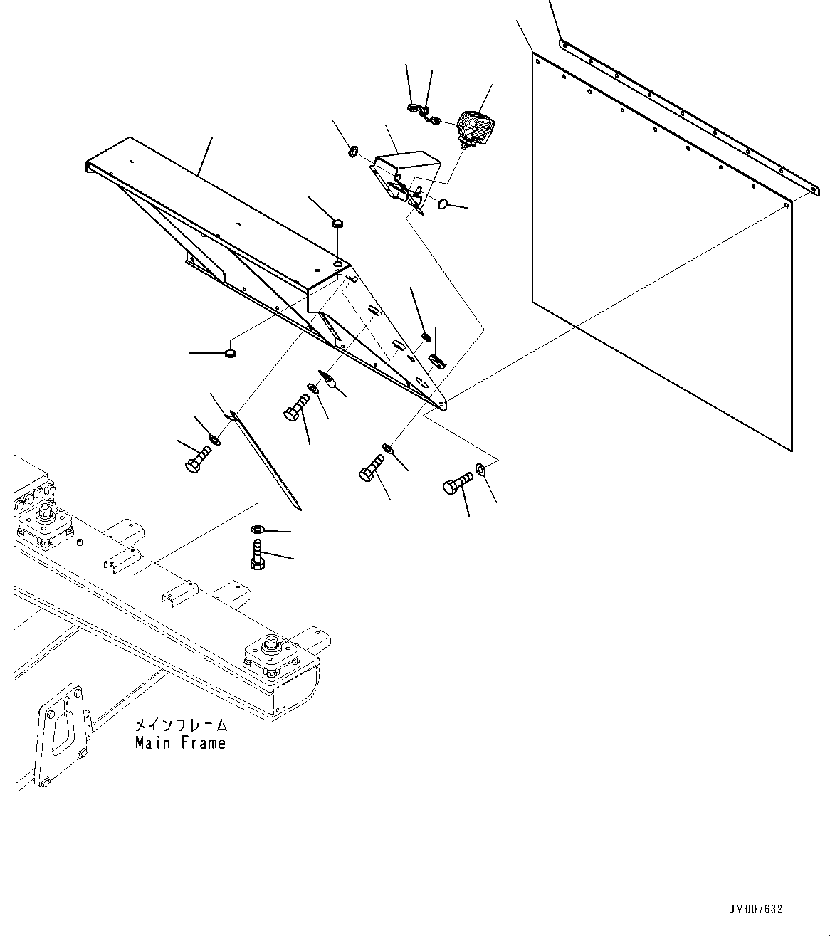 Komatsu parts book diagram for HD785-NI-7 S/N N10561-UP: FENDER (WITH LED SIDE WORKING LAMP) (L.H.)