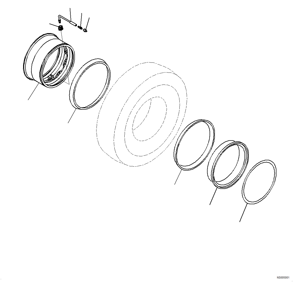 Komatsu parts book diagram for HD785-NI-7 S/N N10561-UP: RIM (FRONT WHEEL)