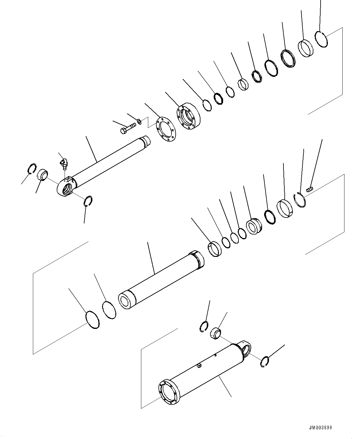 Komatsu parts book diagram for HD785-NI-7 S/N N10561-UP: BODY HOIST CYLINDER (R.H.) (1/2) (#N10561 - N10842)
