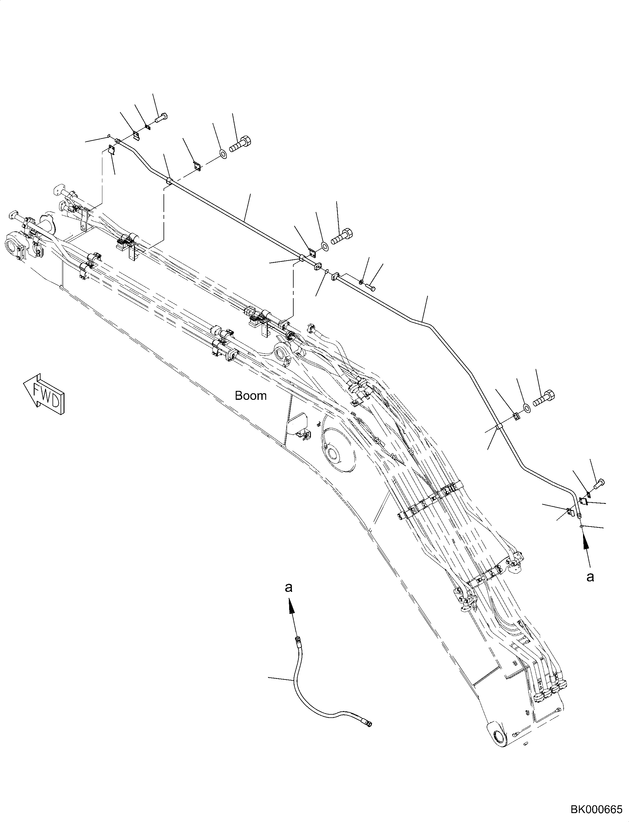 Komatsu parts book diagram for PC240NLC-11 S/N K70001-UP: BOOM, 5900MM HEAVY DUTY TYPE, 2-ATTACHMENT, VALVE AND DRAIN PIPING, TOOL CONTROL, ATTACHMENT DRAIN PIPING (#K70363-)