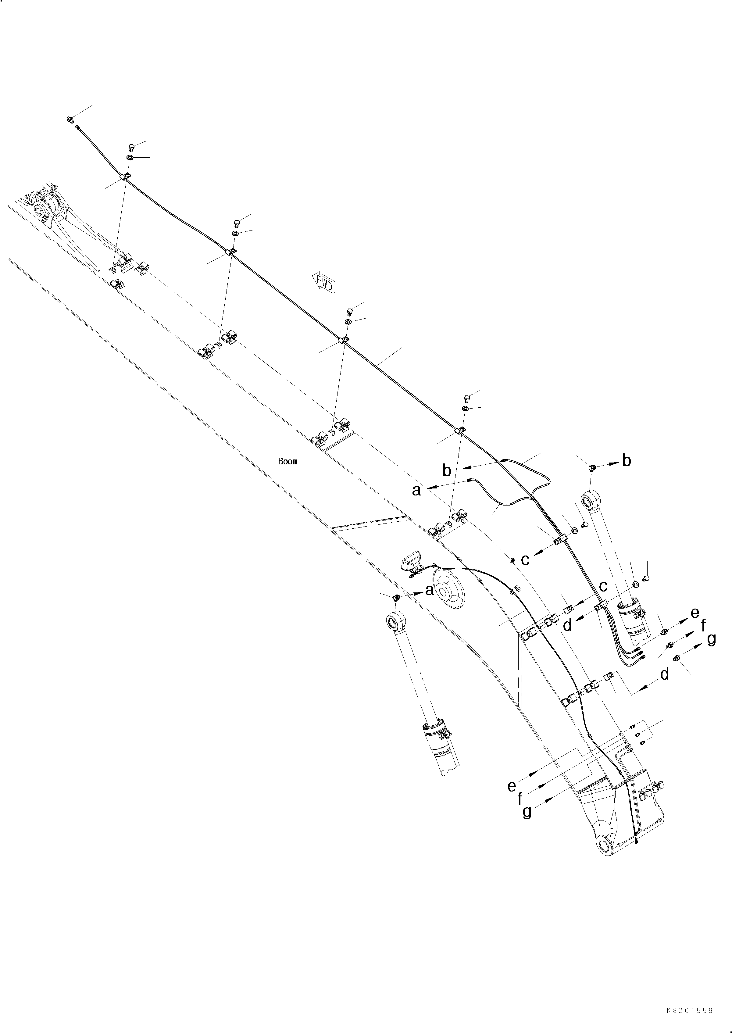 Komatsu parts book diagram for PC240NLC-11 S/N K70001-UP: BOOM, FOR 18M SUPER LONG FRONT, LUBRICATION PIPING AND HARNESS