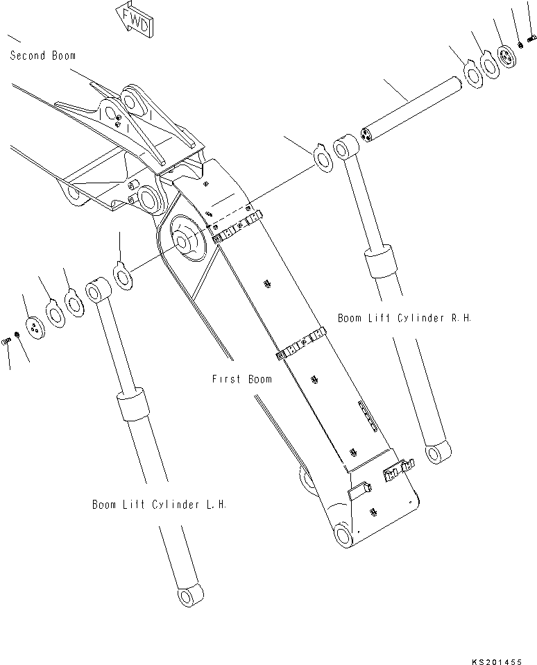 Komatsu parts book diagram for PC240NLC-11 S/N K70001-UP: BOOM CYLINDER HEAD PIN, FOR 2-PIECE BOOM