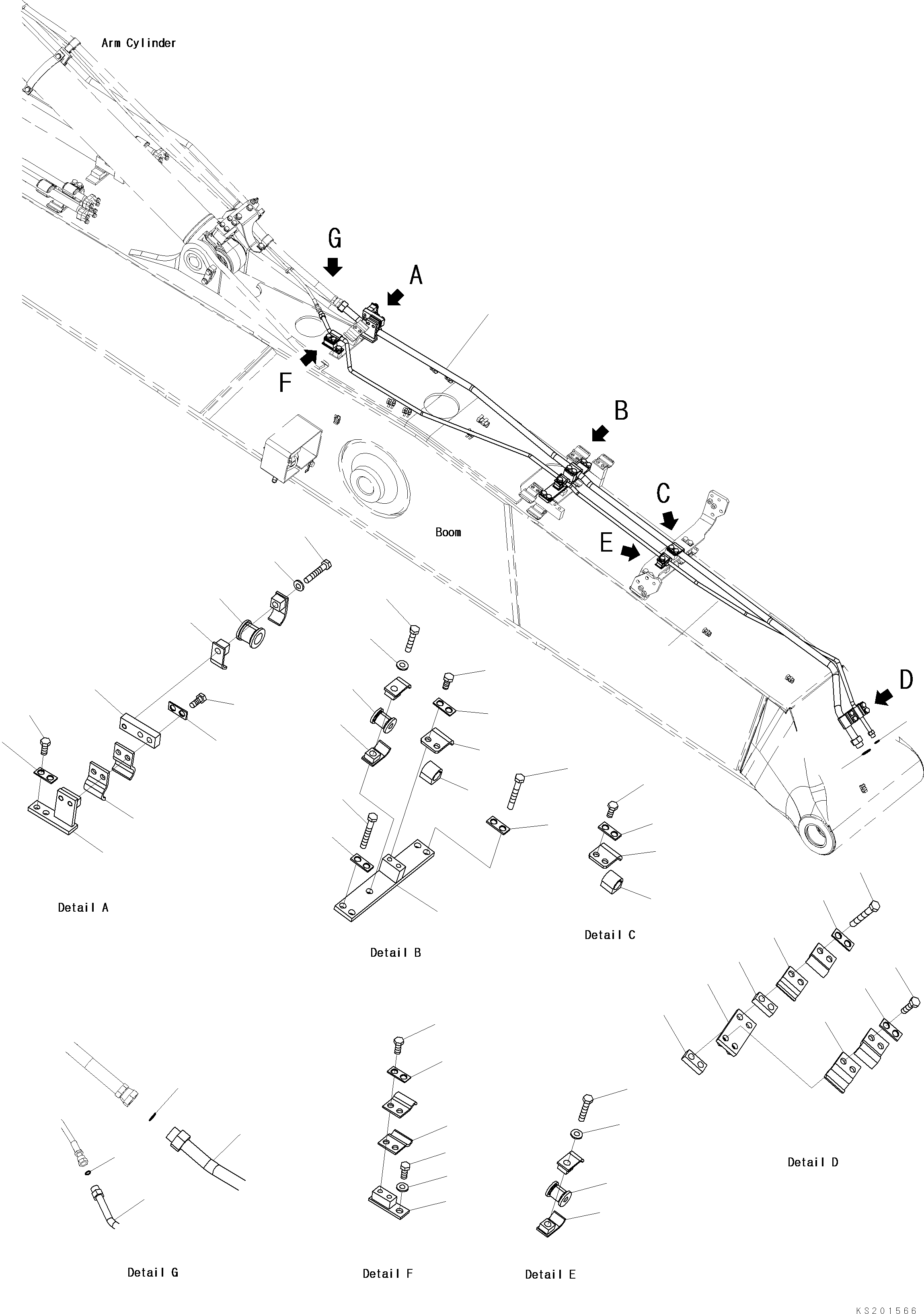 Komatsu parts book diagram for PC240NLC-11 S/N K70001-UP: ARM CYLINDER, STRAIGHT BOOM, ARM LOCK VALVE PIPING
