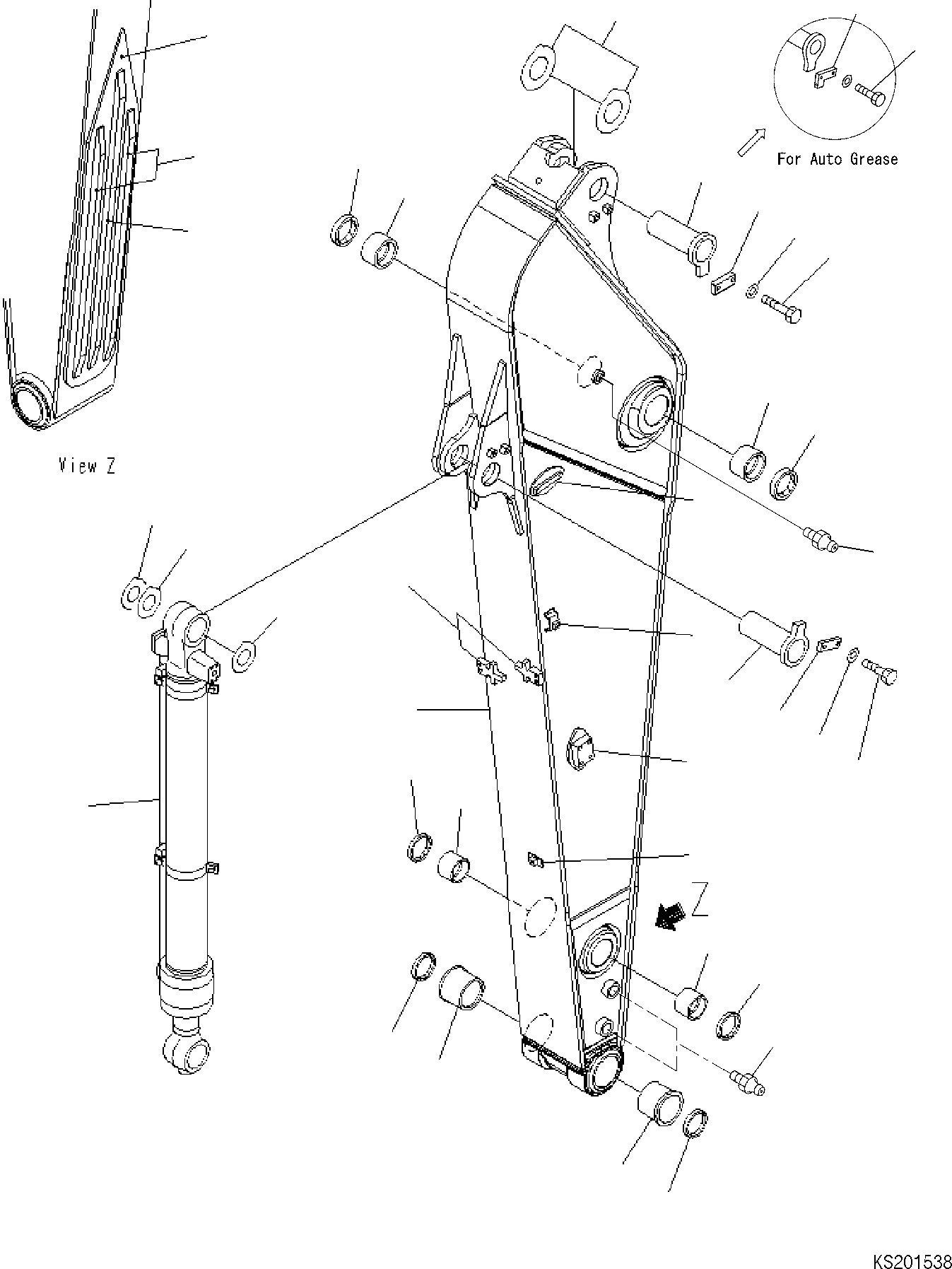 Komatsu parts book diagram for PC240NLC-11 S/N K70001-UP: ARM, 2500MM, WITH BREAKER CLAMSHELL, ARM