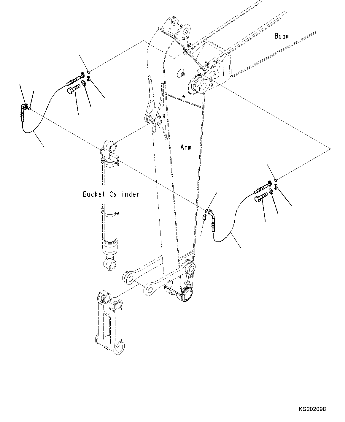 Komatsu parts book diagram for PC240NLC-11 S/N K70001-UP: ARM, 2500MM, BUCKET CYLINDER HOSE (FOR LC DEMO)