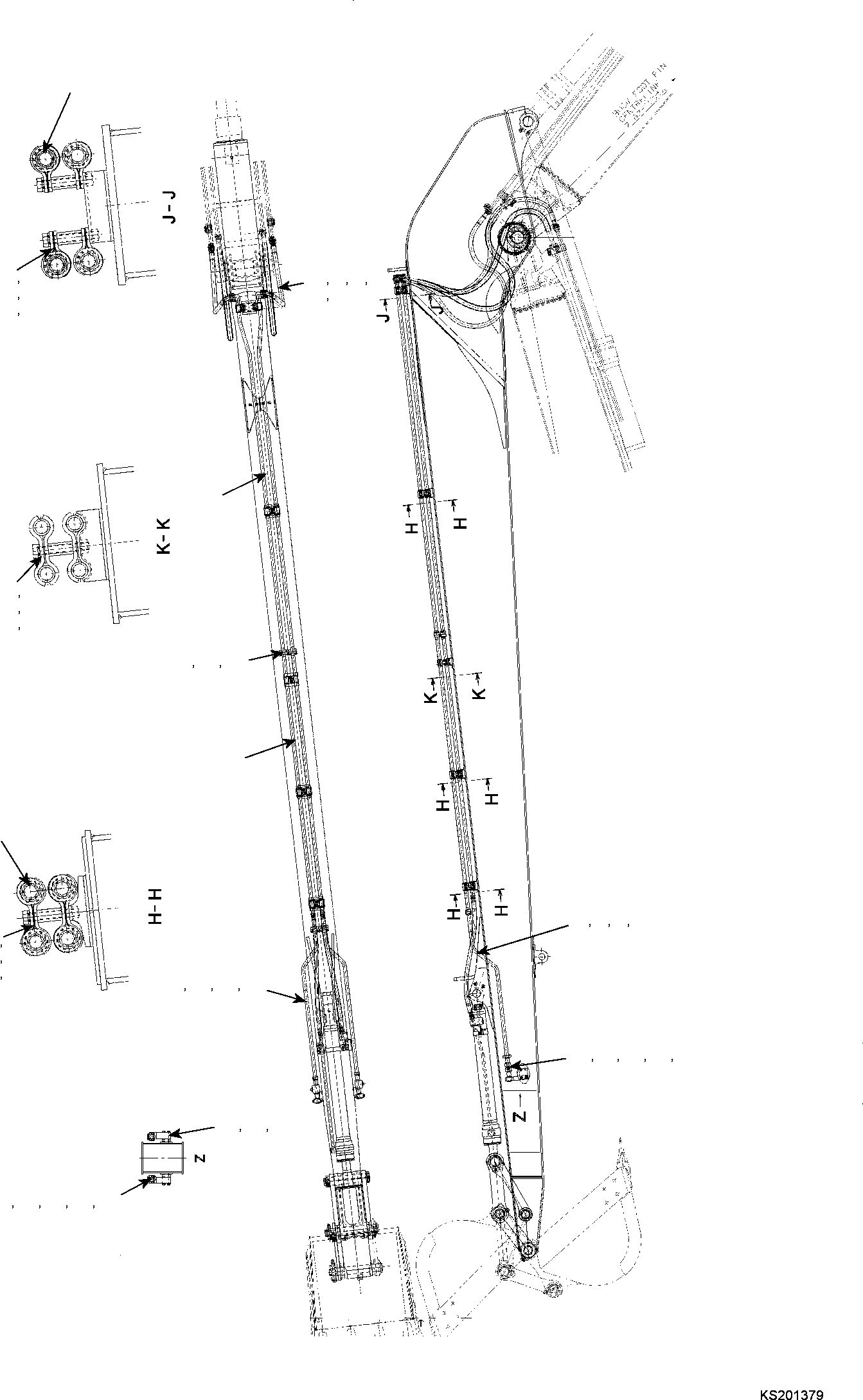 Komatsu parts book diagram for PC240NLC-11 S/N K70001-UP: ARM, FOR 18M SUPER LONG FRONT, ATTACHMENT PIPING AND CLAMPING