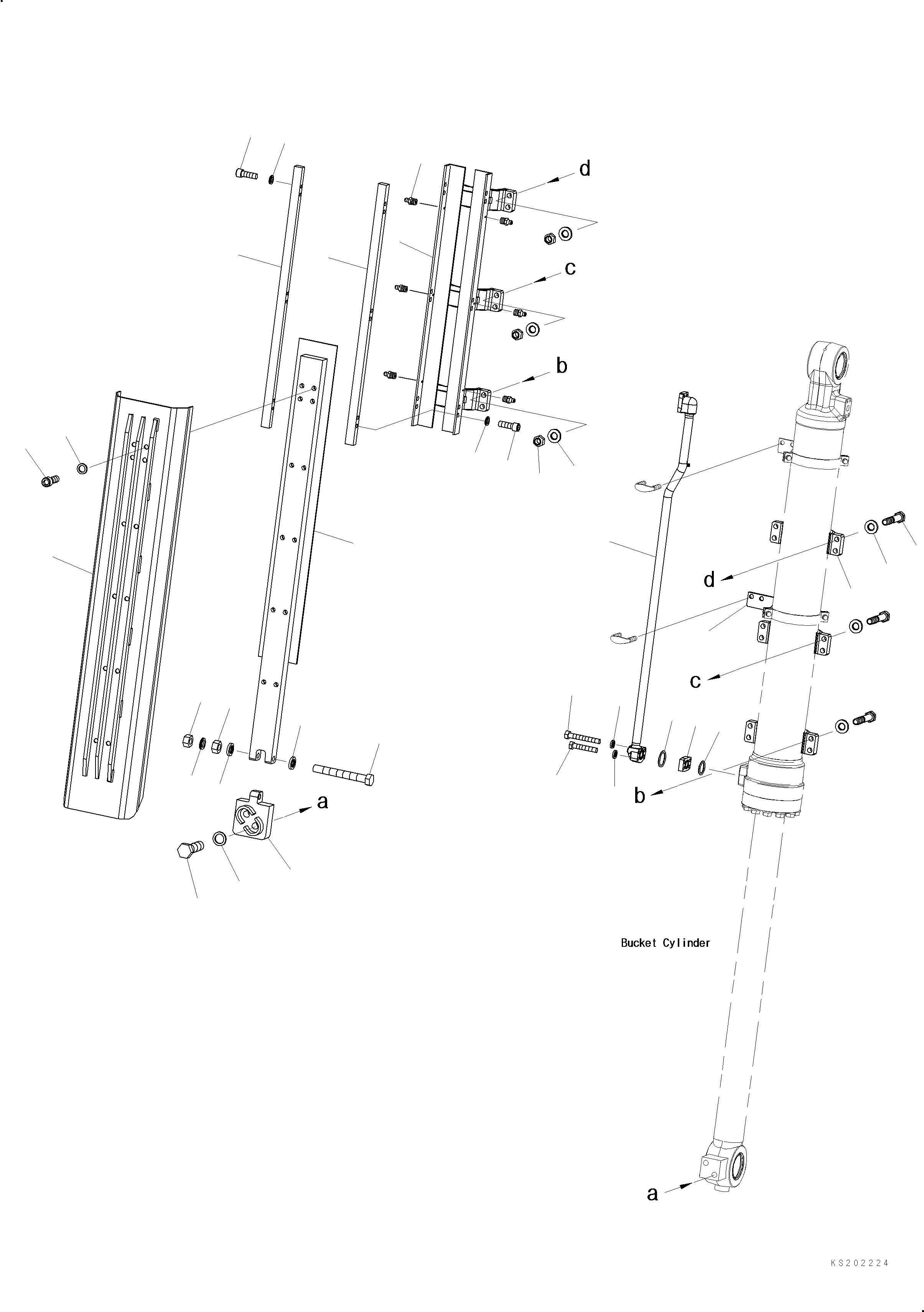 Komatsu parts book diagram for PC240NLC-11 S/N K70001-UP: BUCKET CYLINDER GUARD, ARM, 2500MM (#K70018-)