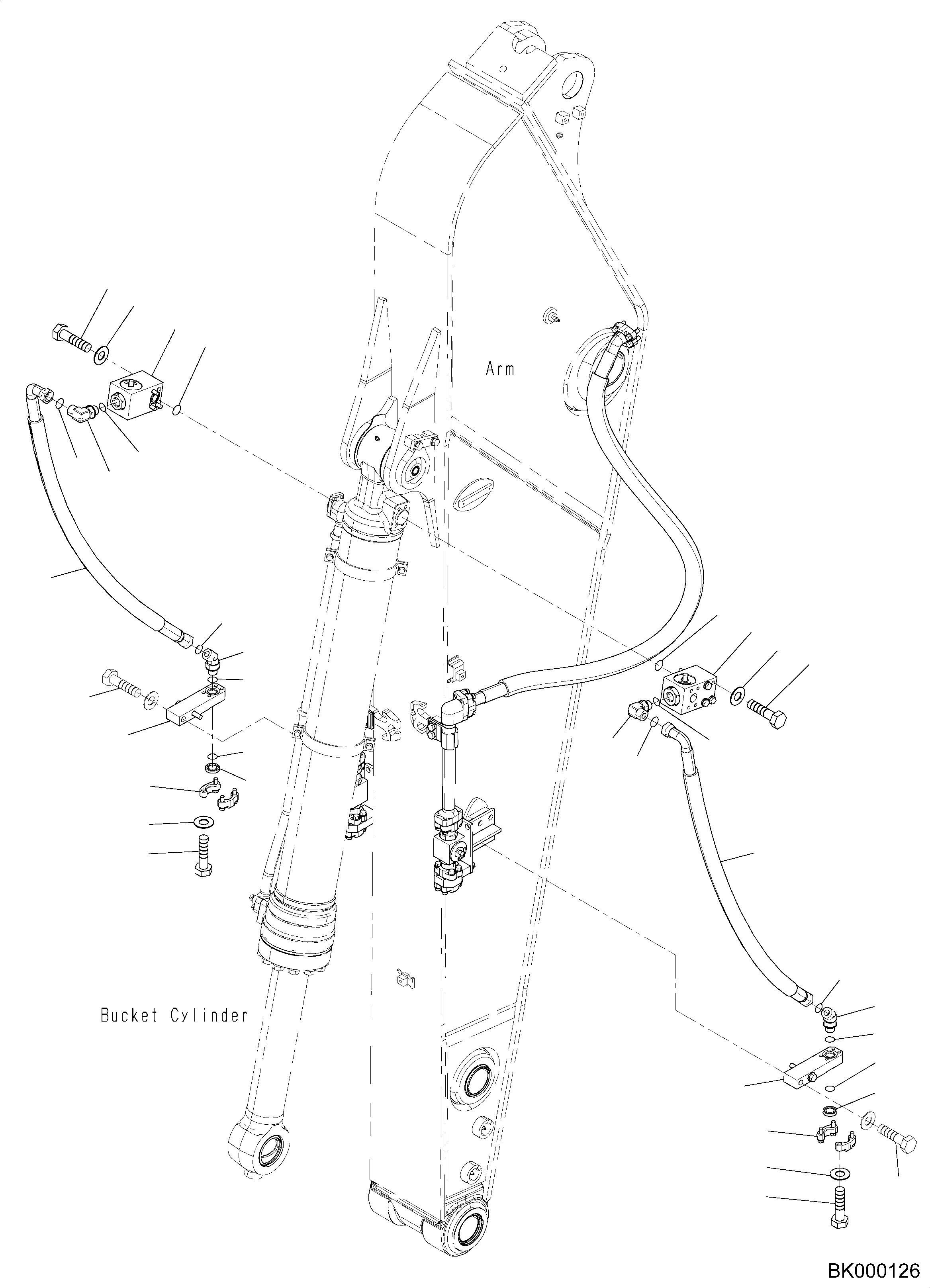 Komatsu parts book diagram for PC240NLC-11 S/N K70001-UP: HYDRAULIC LINE, 1-ATTACHMENT, ARM, 3000MM, WITH BREAKER CLAMSHELL, ADDITIONAL PIPING (2/2)