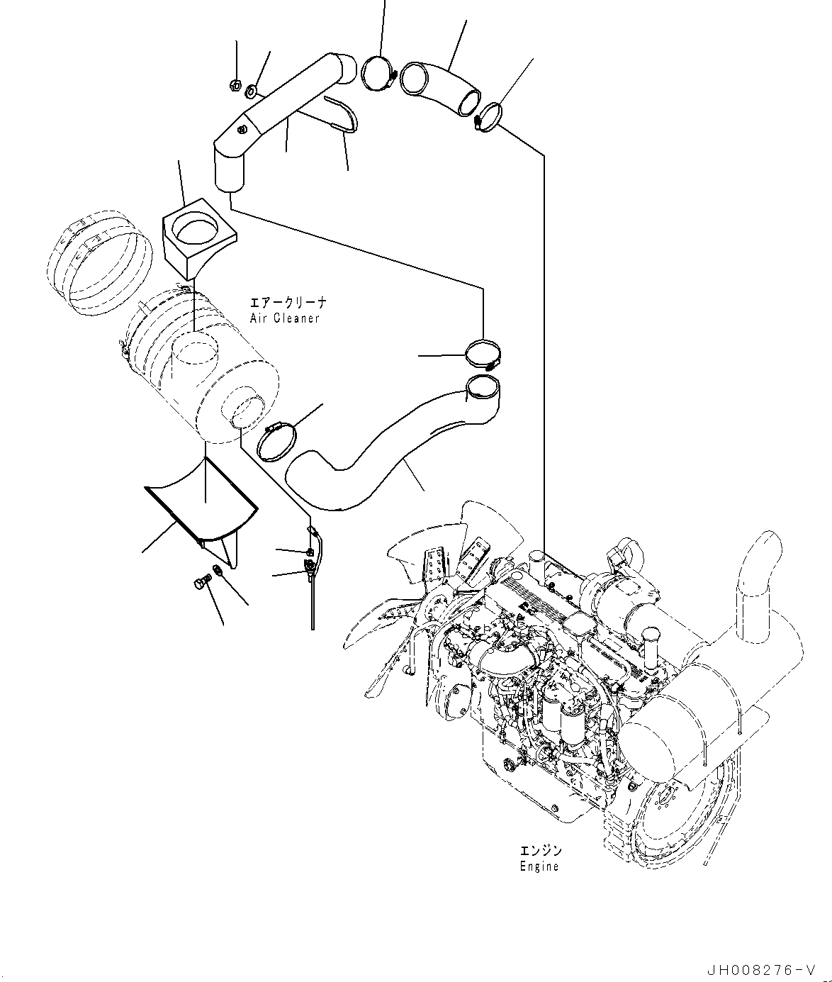 Komatsu parts book diagram for PC300-8 S/N K55001-UP: AIR CLEANER, WITH PRE-CLEANER
