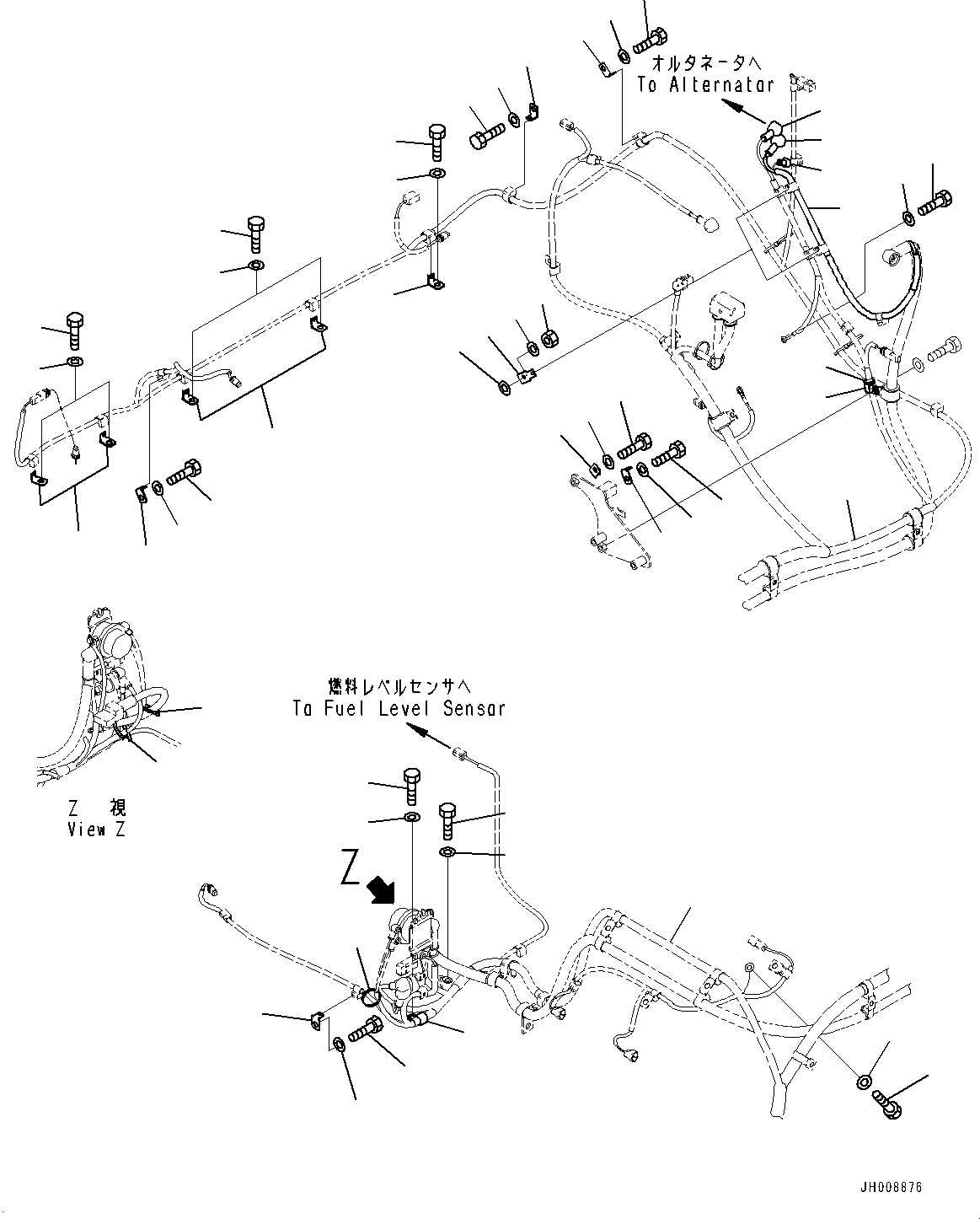 Komatsu parts book diagram for PC300-8 S/N K55001-UP: ELECTRIC WIRING HARNESS, BATTERY DISCONNECT SWITCH, WIRING HARNESS CLIP (3/3)